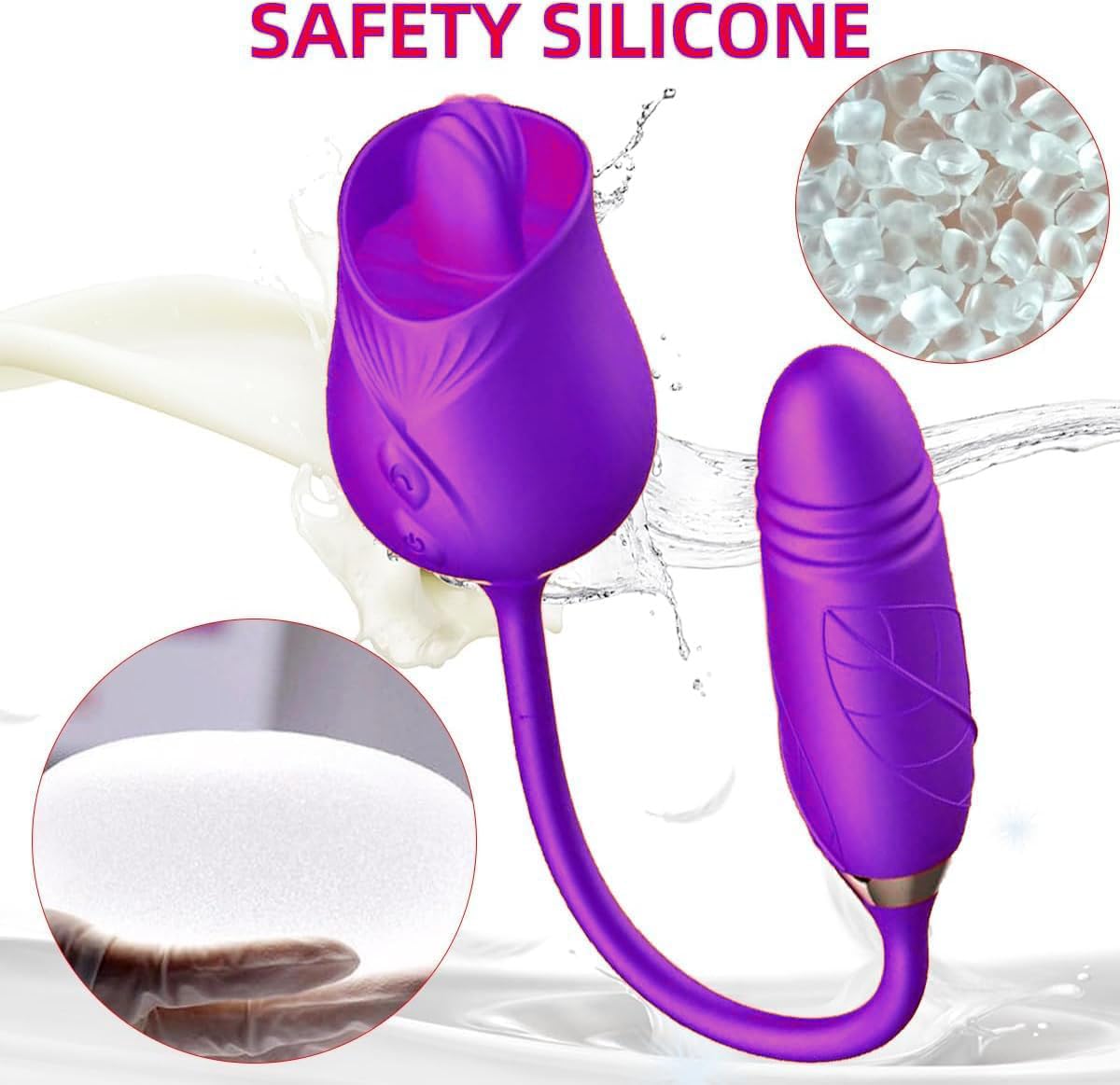 3-in-1 Rose Shape Adult Toy with Tongue Licking, Thrusting & Vibrating Functions - Easy to Use Purple Pleasure Device for Couples & Solo Play (Model BZ890) | Perfect for Romantic Nights, Self-Care & Spicing Up Your Intimate Life