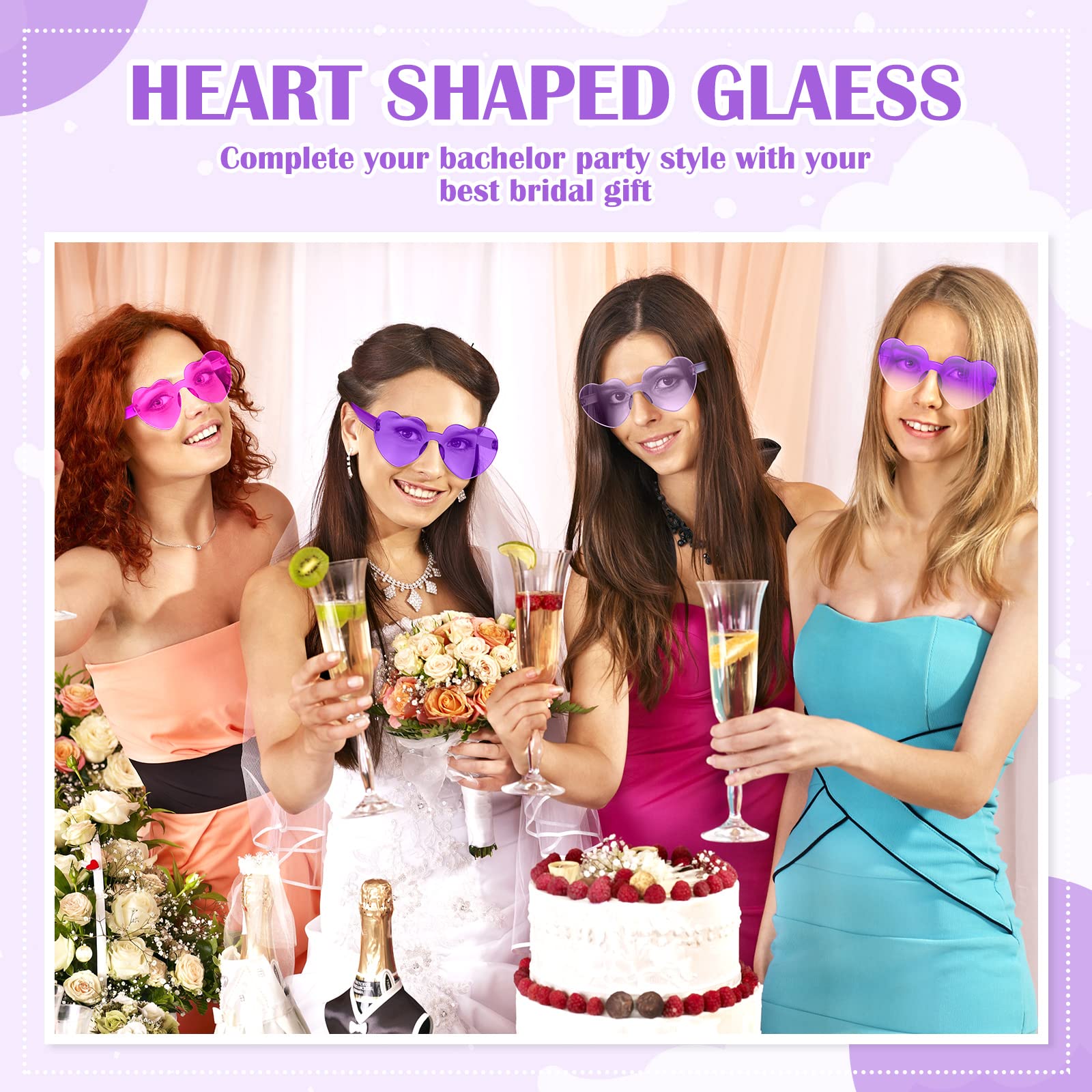 TOODOO 4 Pack Heart Shaped Sunglasses - Rimless Candy Color UV Protection Glasses for Women - Valentine's Day, Halloween, Party, Festival & Cosplay Accessories