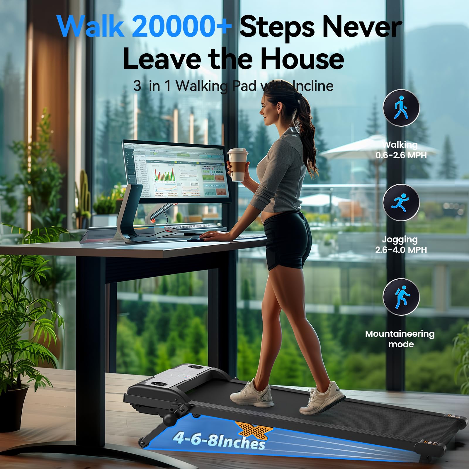 2.5HP Under Desk Treadmill with Incline - 3-in-1 Portable Walking Pad, Remote Control & LED Display - Compact Home Office Treadmill for Walking/Jogging - Perfect for Small Spaces, Work Breaks & Indoor Fitness