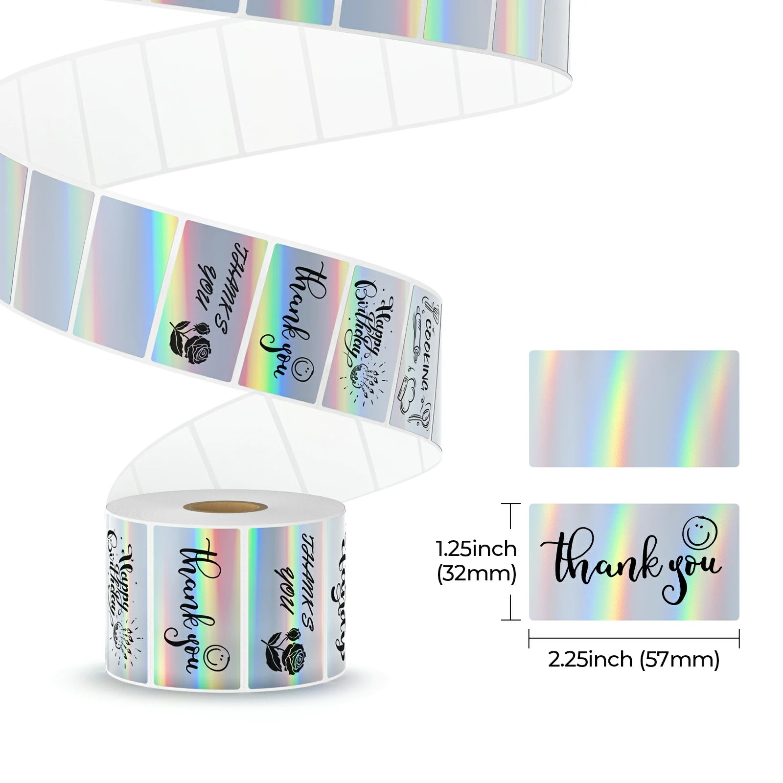 MUNBYN Holographic Silver Thermal Sticker Labels for Shipping, Packaging & Inventory - Waterproof Adhesive Stickers for Barcodes, QR Codes & Product Labeling