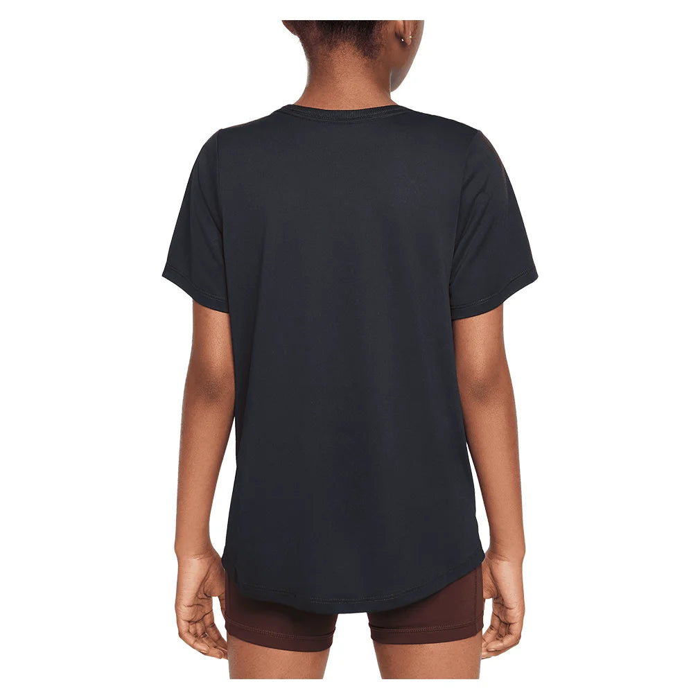 Girls' Dri-FIT One Short Sleeve Training Top - Black & White - Moisture-Wicking Workout Shirt for Running, Yoga & Gym