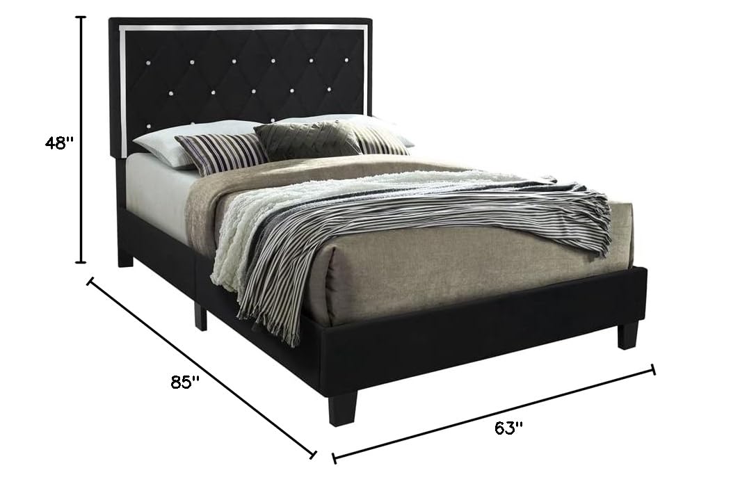 Pemberly Row Modern Velvet Upholstered Queen Size Platform Bed Frame - Black Luxury Bedroom Furniture for Master Bedroom & Guest Room