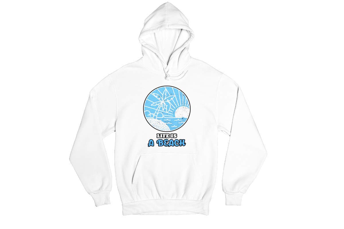 Funny Summer Vacation Travel Cotton Hoodie - Life is a Beach Novelty Humor Design Sweatshirt for Beach Trips & Casual Outings