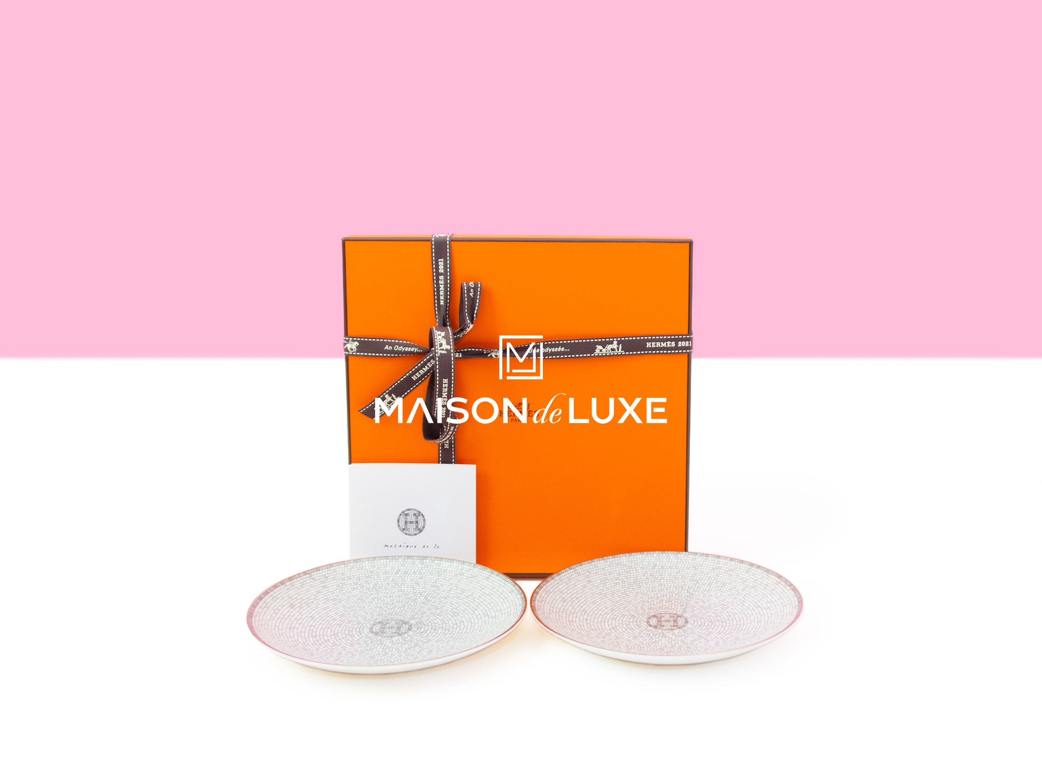 Hermes Mosaique au 24 Platinum Bread & Butter Plate Set of 2 - Elegant Dinnerware for Fine Dining & Special Occasions
