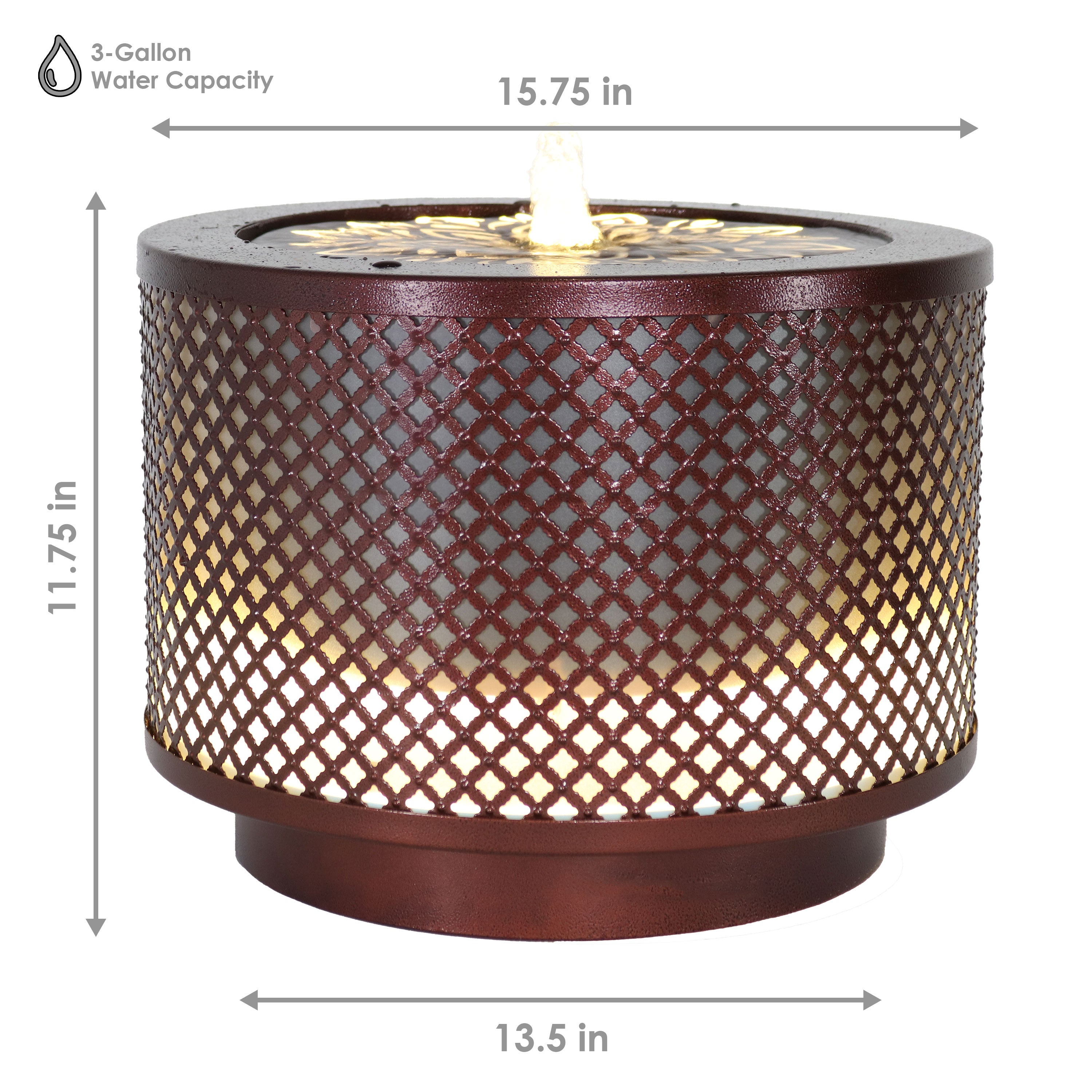 Sunnydaze Repeating Diamond Cylinder Iron Outdoor Water Fountain - 11.75 Inch Tall Garden Decor for Patio, Yard & Landscaping | Relaxing Water Feature for Outdoor Spaces