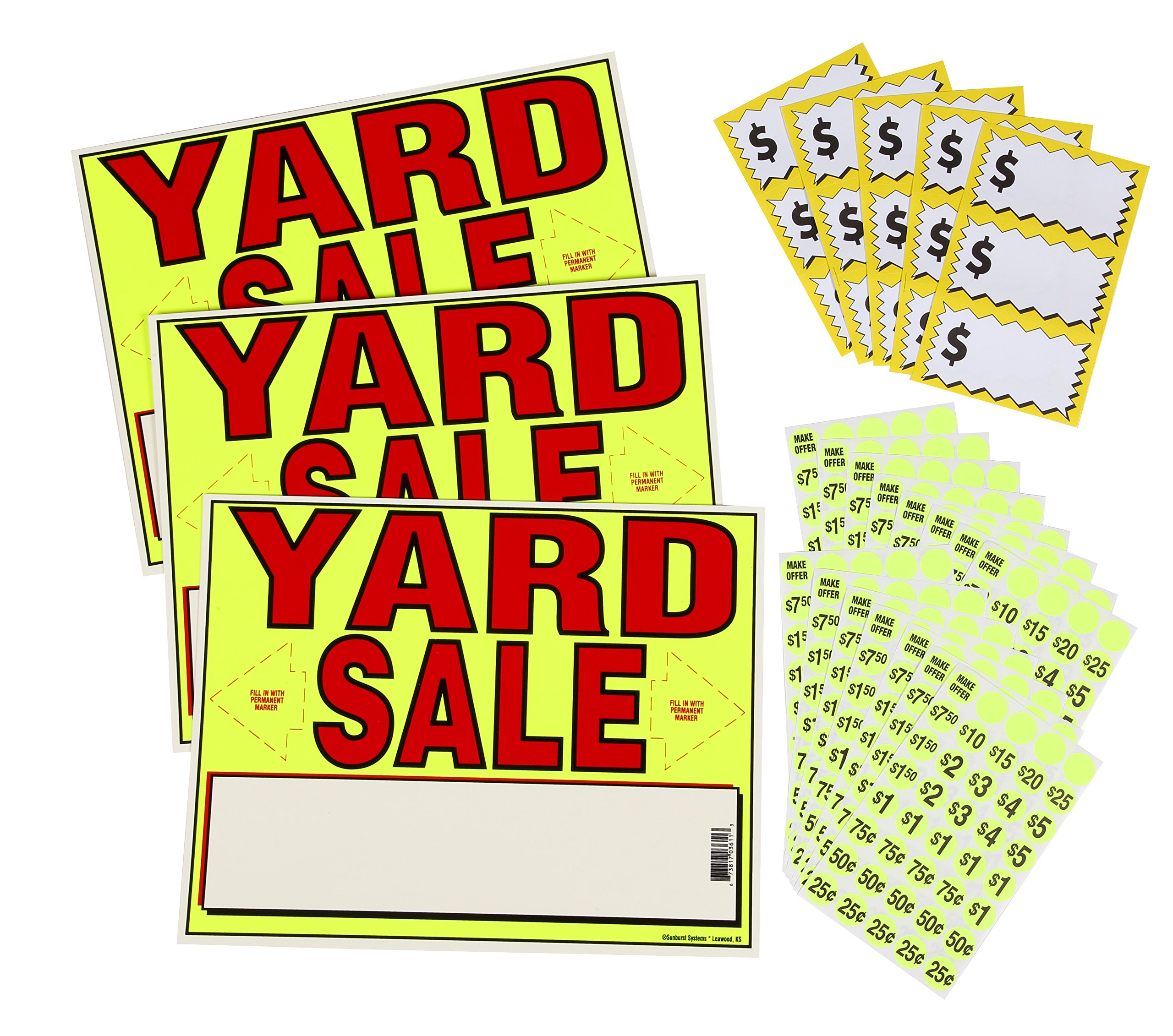 Sunburst 3908 U-Stake Yard Sale Signs 10-Pack - Yellow, Red, Black - for Garage Sales & Flea Markets