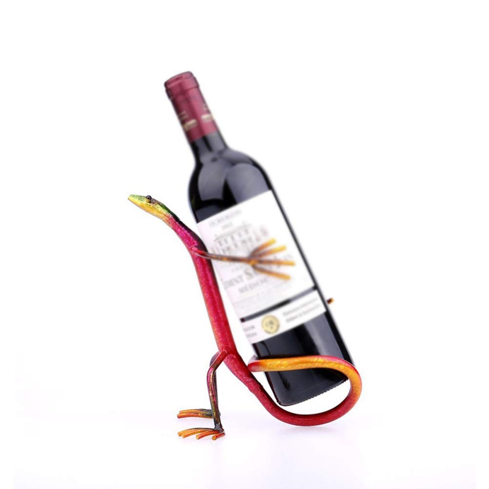 WIONC Gecko Shaped Wine Bottle Rack - Decorative Metal Sculpture Wine Holder for Tabletop or Countertop - Unique Home Bar Decor for Kitchen, Dining Room & Office Use