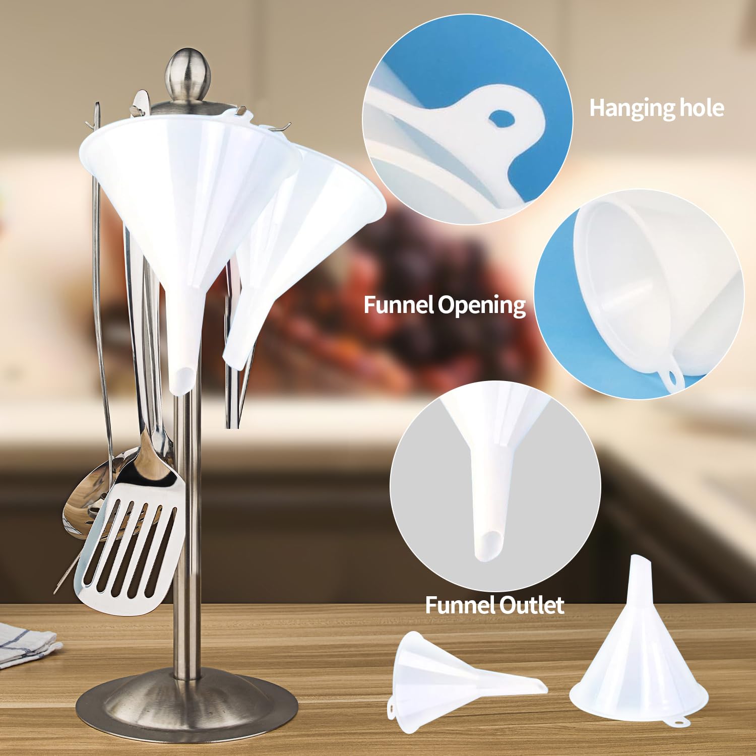 4-Piece Plastic Oil Funnel Set for Automotive Use - Transmission, Fuel, Lubricants & Fluids - White Car Funnels for Easy DIY Maintenance & Fluid Changes