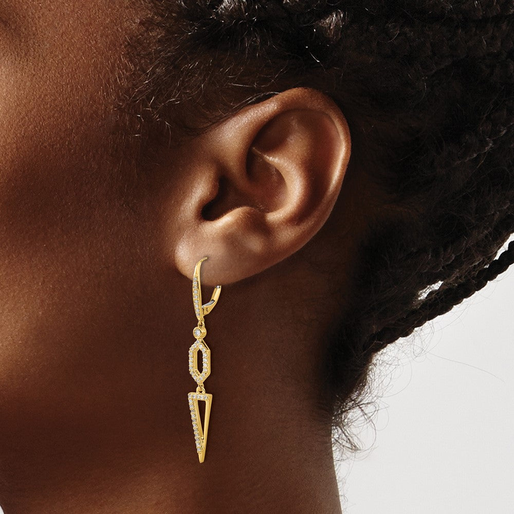 Gold Diamond Triangle Leverback Earrings for Women - Elegant Dangle Earrings for Party, Wedding & Evening Wear - Model EM4187 045 YA