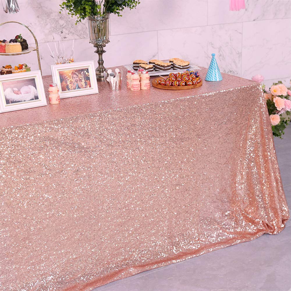 Glitter Rose Gold Sequin Tablecloth 60x102 Inches - Shimmering Rectangle Table Cover for Wedding, Birthday, Christmas Party Decor - Sparkly Linen Tablecloth for Banquet, Reception, Holiday Dinner Decoration