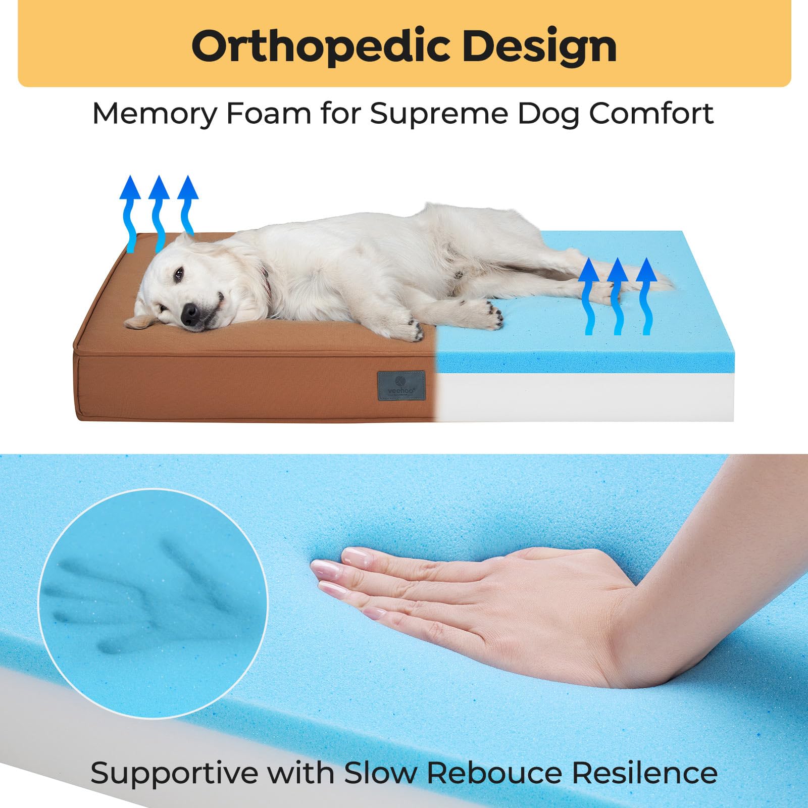 Veehoo Chew Proof Dog Bed for Crate - Durable Waterproof Pet Bed with Removable Washable Cover & Memory Foam - Perfect for Large Dogs, Indoor & Outdoor Use, Kennel or Crate Comfort
