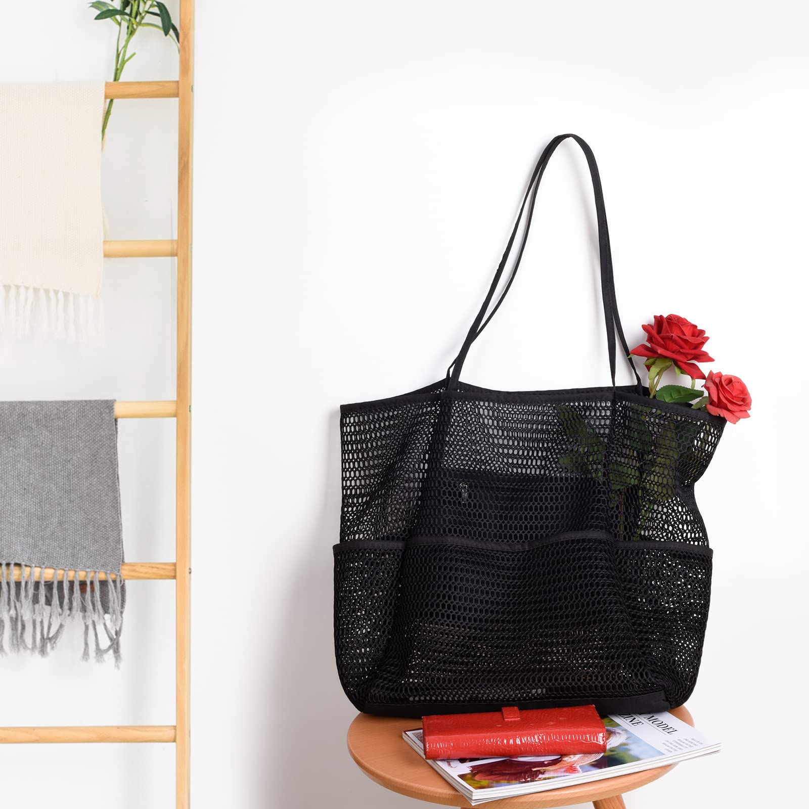 Stylish Mesh Beach Tote Bag for Women - Large Waterproof Travel & Pool Essentials Bag - Perfect for Vacation, Cruise, Family Outings & Summer Getaways