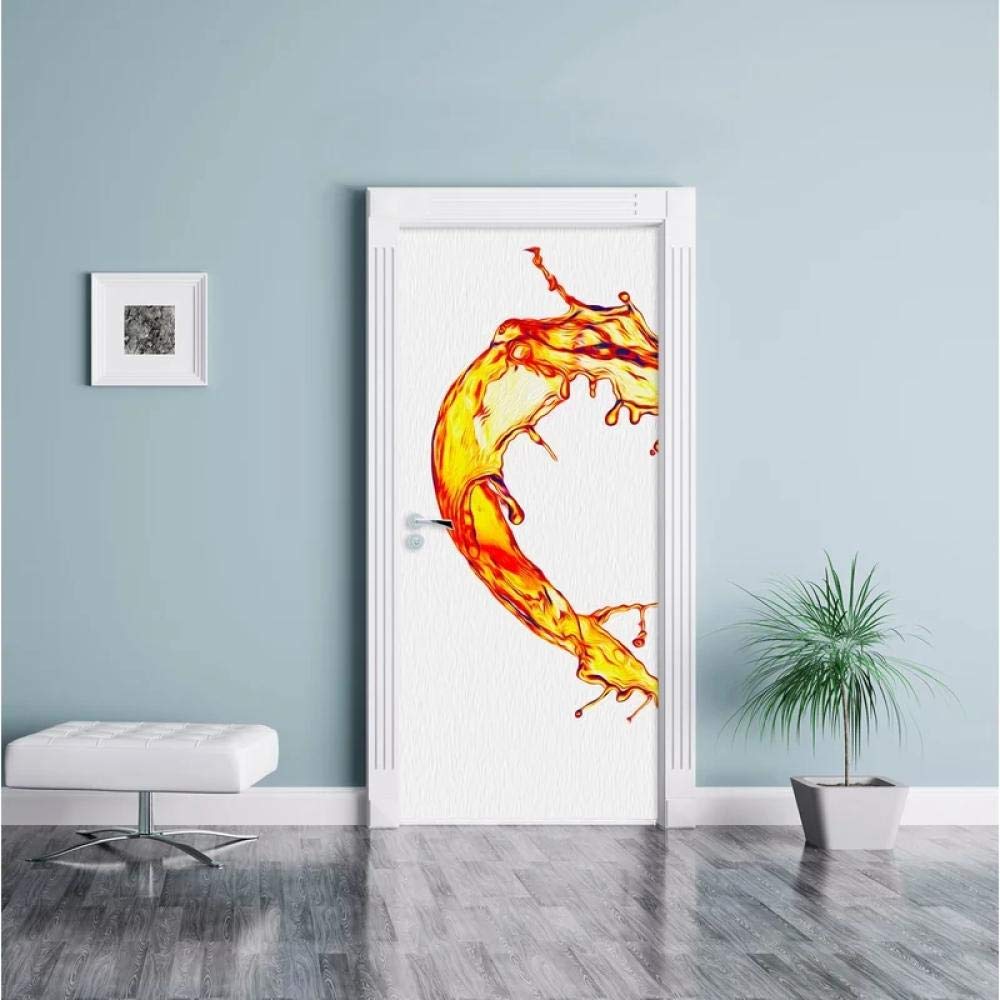 ZHAOBANN 3D Water Splash Wall Mural Sticker - Yellow Liquid Splashing Wallpaper for Doors & Walls - Home Decor Decals for Living Room, Bedroom, Office & Kids Room