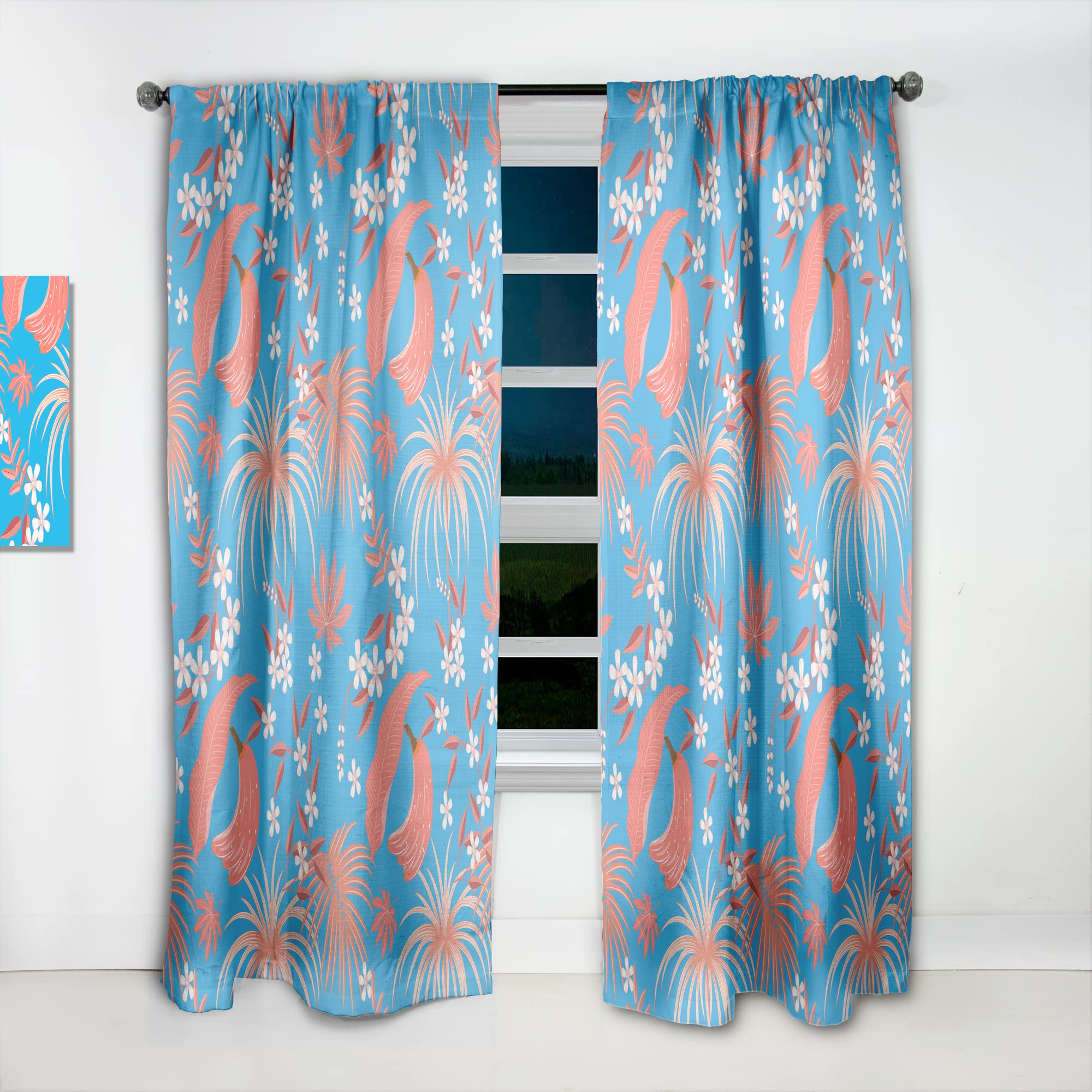 DesignQ Thermal Insulated Curtains - Tropical Retro Foliage Coral II Pattern - 52x120 Inch Single Panel for Bedroom & Living Room | Energy Saving, Blackout Drapes for Home Decor & Temperature Control