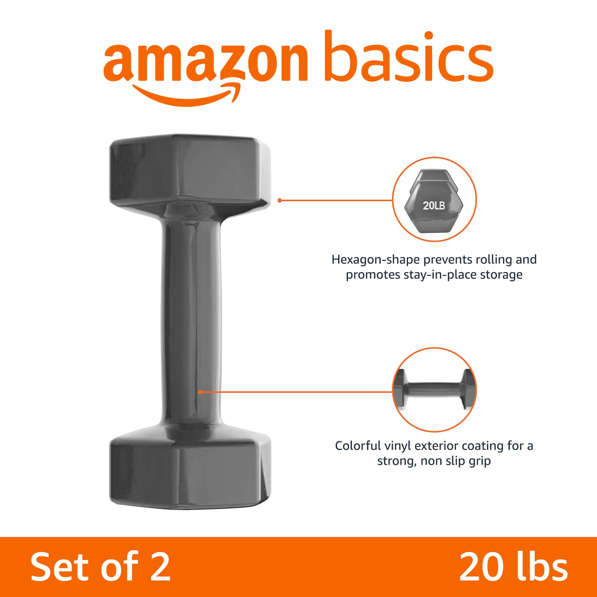 Amazon Basics Vinyl Coated Dumbbell Hand Weights - 5-50 lbs Set for Home Gym, Strength Training & Fitness Workouts - Perfect for Weightlifting, CrossFit & Muscle Building at Home or Gym