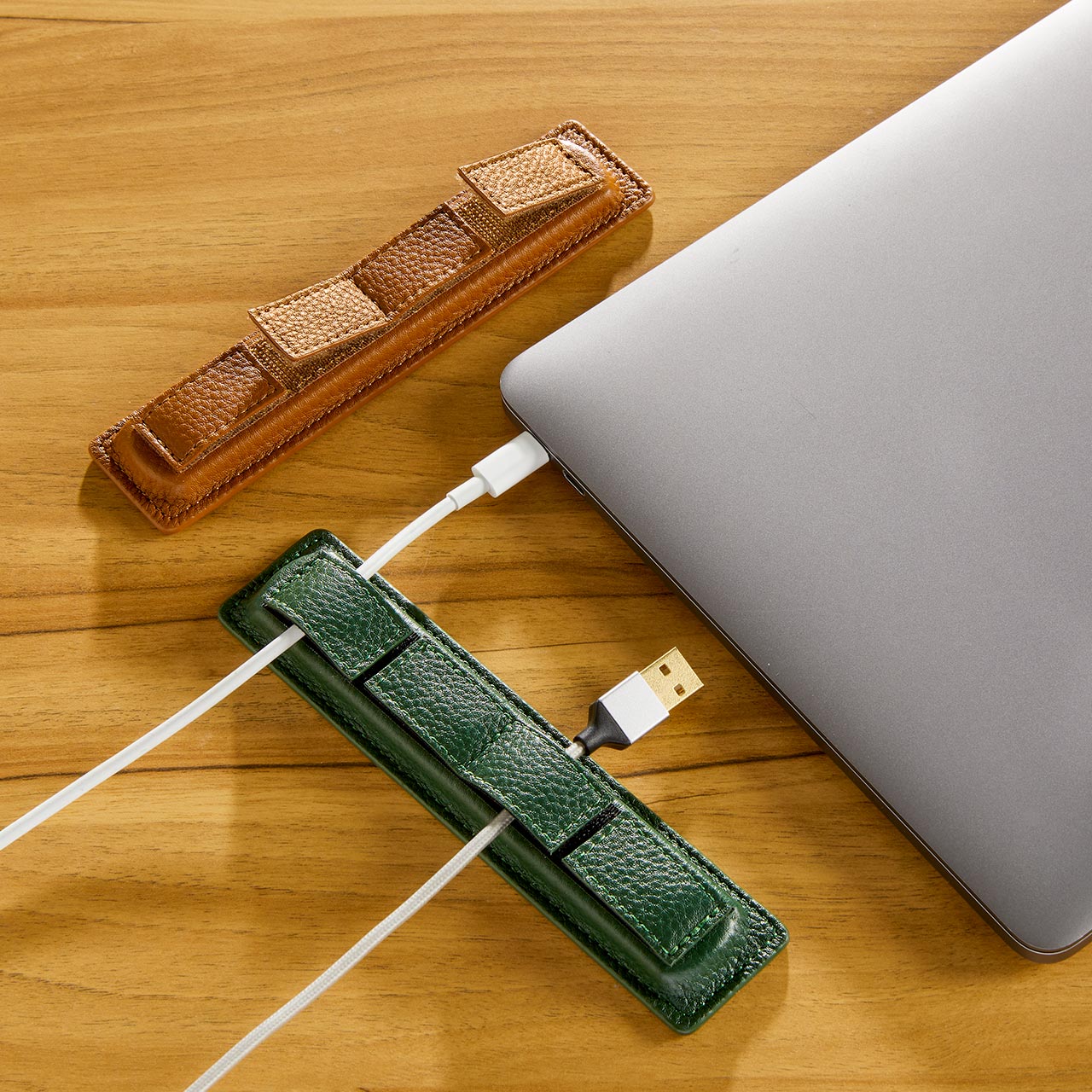 Premium Leather Weighted Cord Organizer - Durable Cable Holder for Phones, Laptops & Electronics | Perfect for Home, Office & Travel Organization