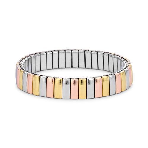 Tri-Tone Stainless Steel Stretch Bracelet for Women - Adjustable Fashion Jewelry Gift for Everyday Wear, Parties & Special Occasions