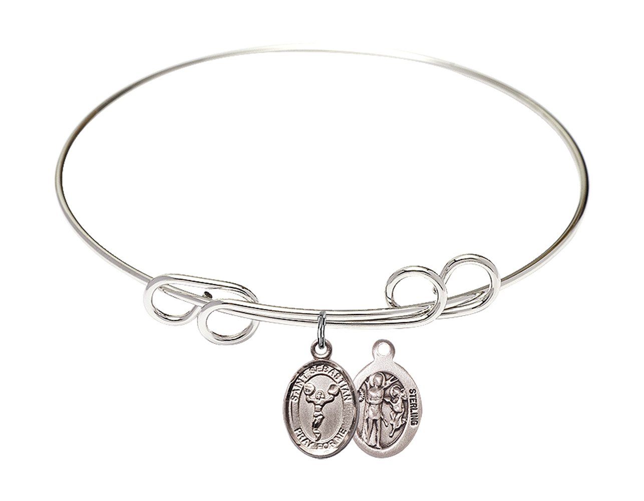 Diamond Jewelry NY Double Loop Bangle Bracelet with St. Sebastian & Cheerleading Charm - Elegant Gift for Women, Cheerleaders & Sports Enthusiasts