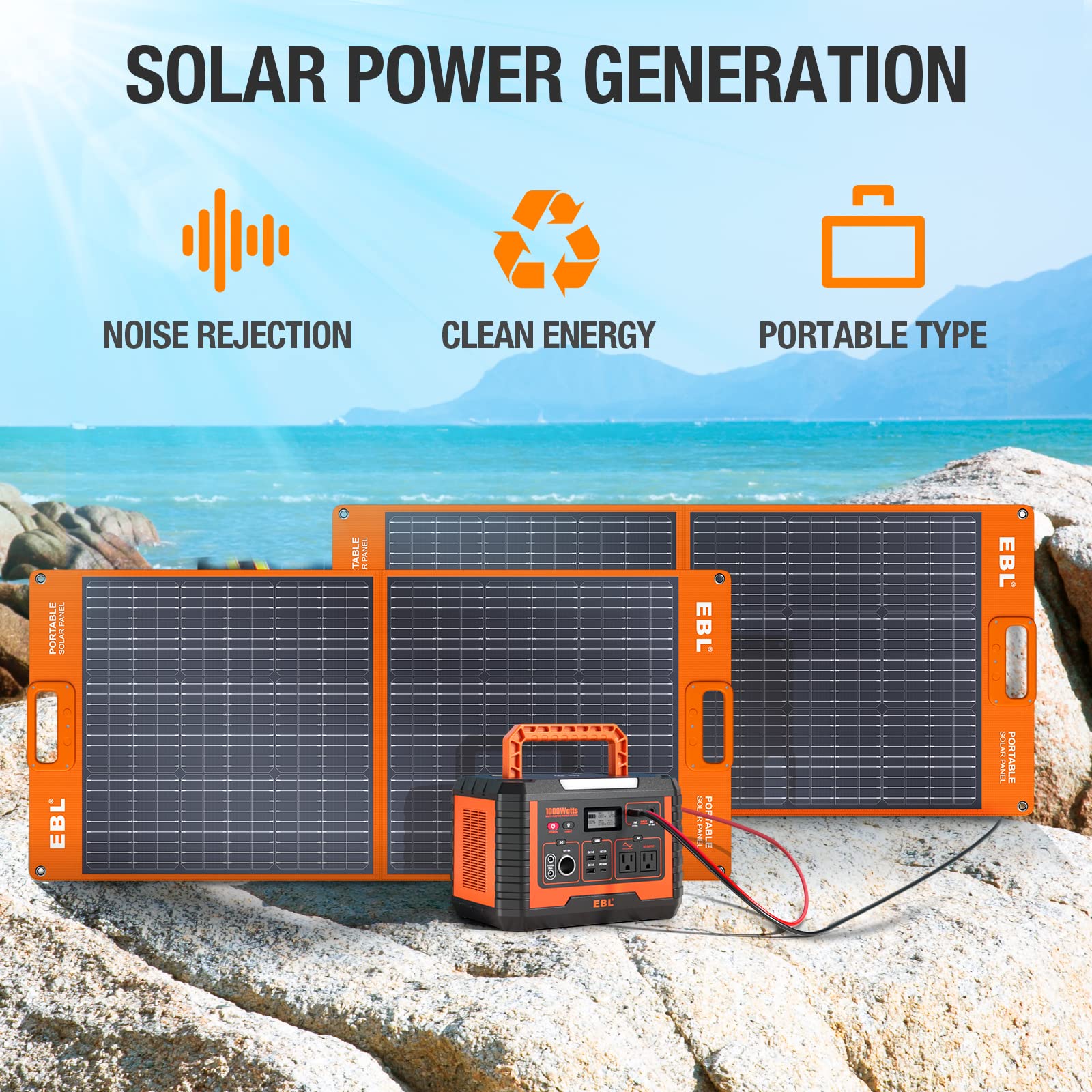 EBL Voyager 1000 Portable Power Station - 1000W Solar Generator for Camping, Home Backup & Outdoor Adventures - Fast Charging with 110V AC Outlets & USB Ports