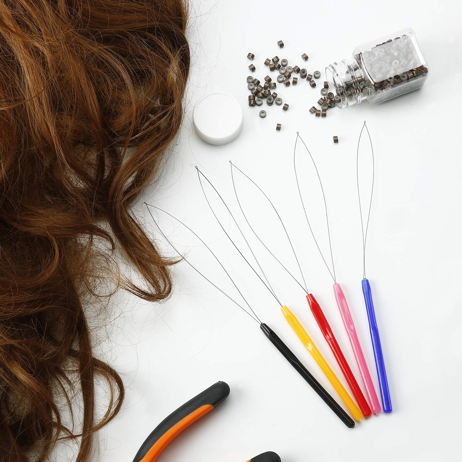 10 Pack Wooden Hair Extension Loop Needle Threader Pulling Hook Tool with Beads - Professional Hair & Feather Extension Kit (Multicolor) - Perfect for Salon Styling, DIY Hair Accessories & Costume Design