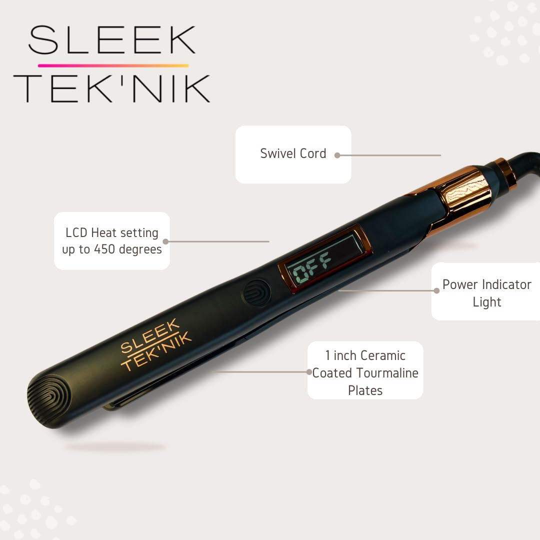 Sleek Tek'nik Ceramic Coated Tourmaline Flat Iron for 4C Hair - Straighten, Shine & Define Waves with Heat Protection - Perfect for Home Styling, Salon Use & Travel