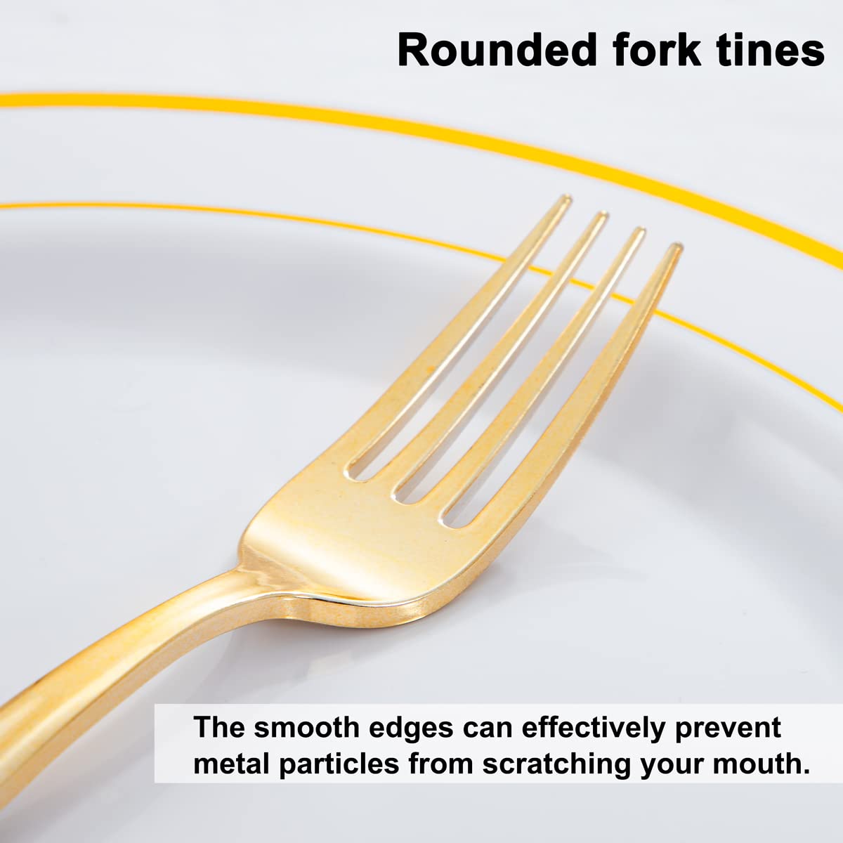 YOUBET 300-Pack Gold Plastic Forks - 7.4 Inch Heavy Duty Disposable Cutlery - Elegant Gold Silverware for Parties, Weddings, Christmas & Special Events - Perfect for Catering, Picnics & Home Entertaining
