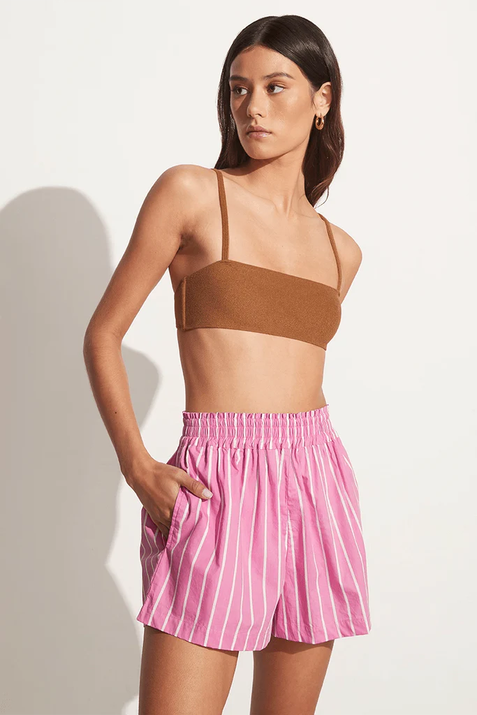Elva Women's High Waisted Shorts - Adia Stripe Print Lilac Casual Summer Shorts for Beach, Vacation & Everyday Wear
