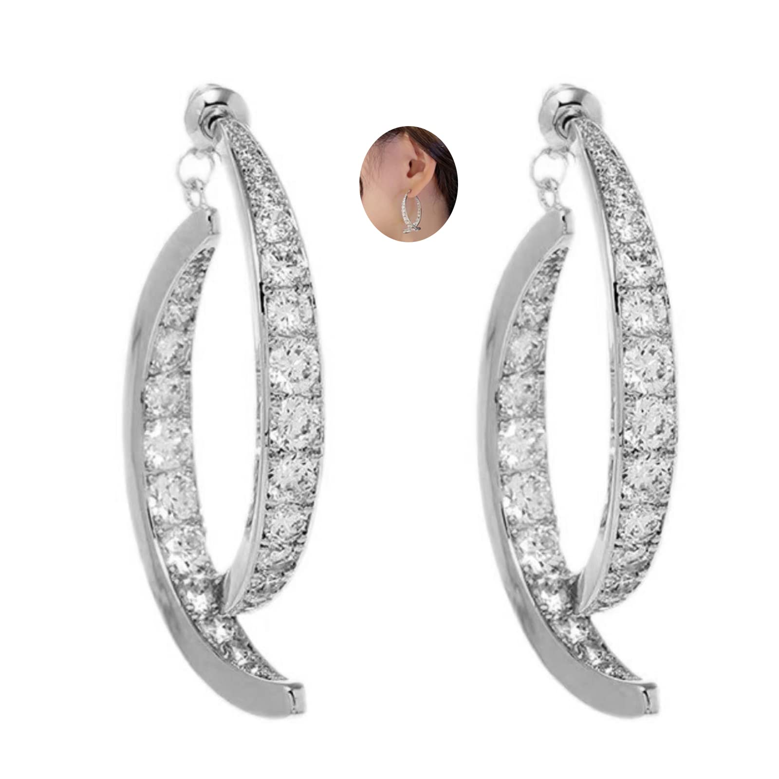 18K Gold Plated Zircon Curved Drop Earrings for Women - Elegant Front & Back Linear Dangle Ear Cuffs | Perfect for Parties, Weddings & Evening Events
