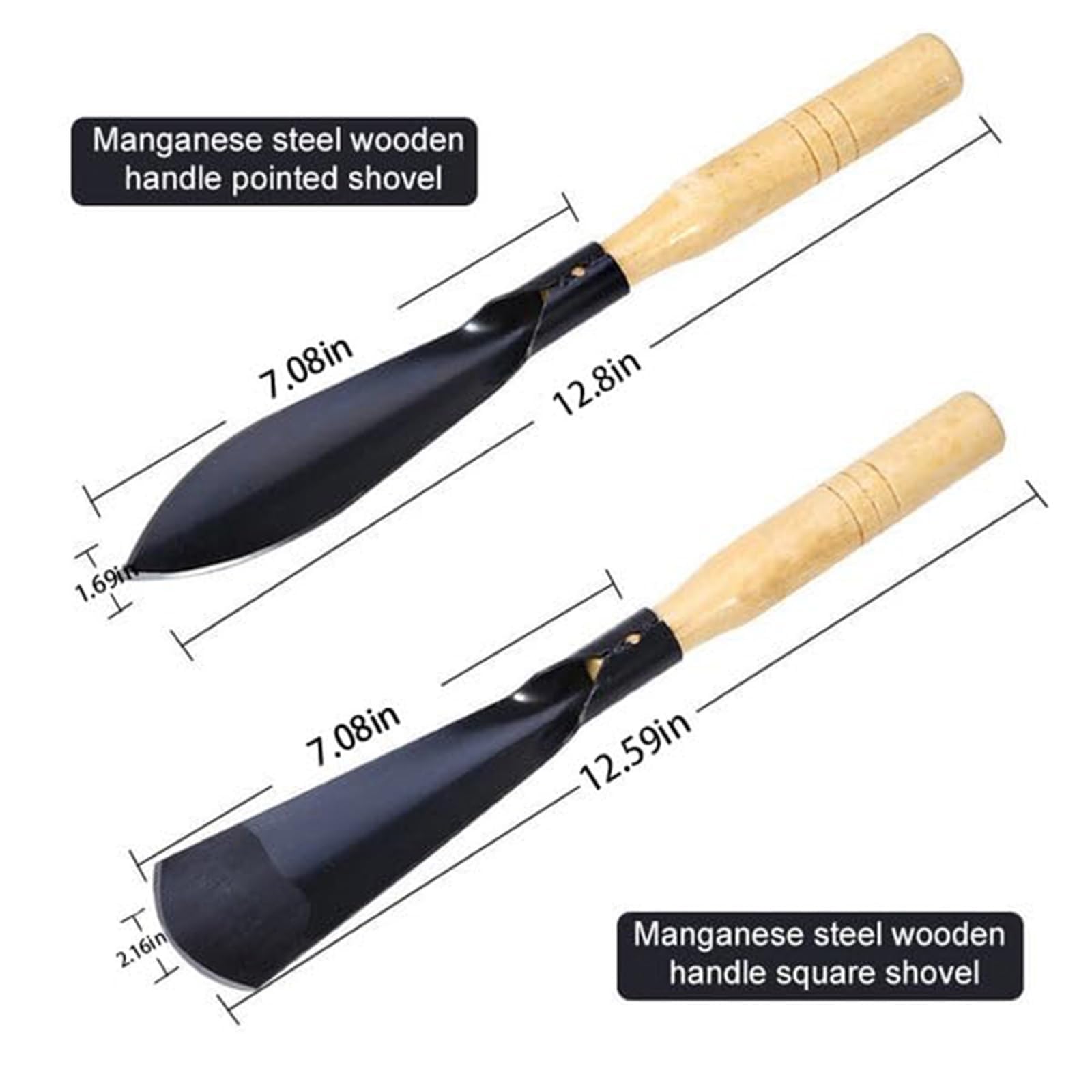 Premium Manganese Steel Garden Trowel with Ergonomic Wooden Handle - Heavy Duty Digging Shovel for Planting, Weeding & Gardening - Perfect for Flower Beds, Vegetable Gardens & Outdoor Landscaping (1 Set)
