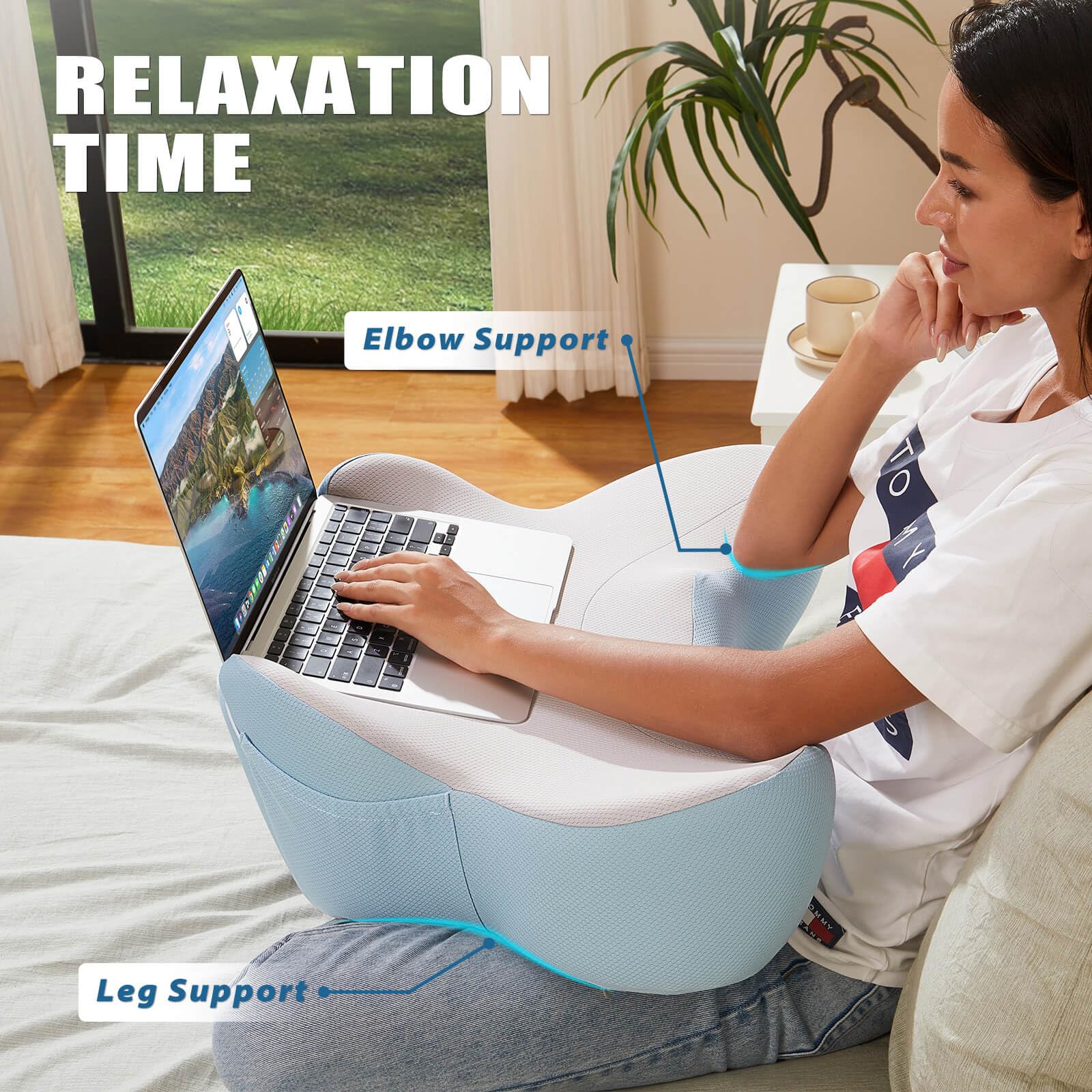Comfortable Reading Pillow with Built-in Lap Desk - Soft Laptop Cushion for Bed, Couch & Car - Portable Work & Gaming Pillow for Home, Office & Travel Use