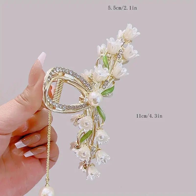 Korean Style Rose Petals Butterfly Tassel Hair Clips - Large Fashion Shark Hair Claws for Women & Girls | Gold Hair Accessories for Weddings, Parties & Daily Styling (Style 1)