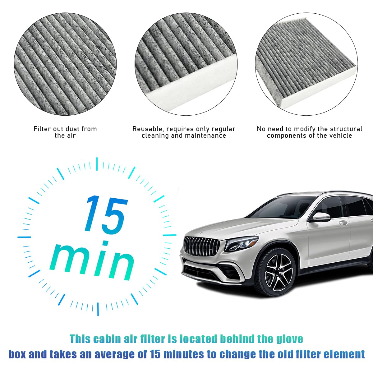 Augeny Car Fresh Breeze Air Filter Replacement - Activated Carbon Cabin Air Filter Compatible with 80292-SDG-W01 | Premium Auto Air Filter for Passenger Vehicles | Improves Air Quality & Reduces Allergens | Perfect for Daily Commutes & Road Trips