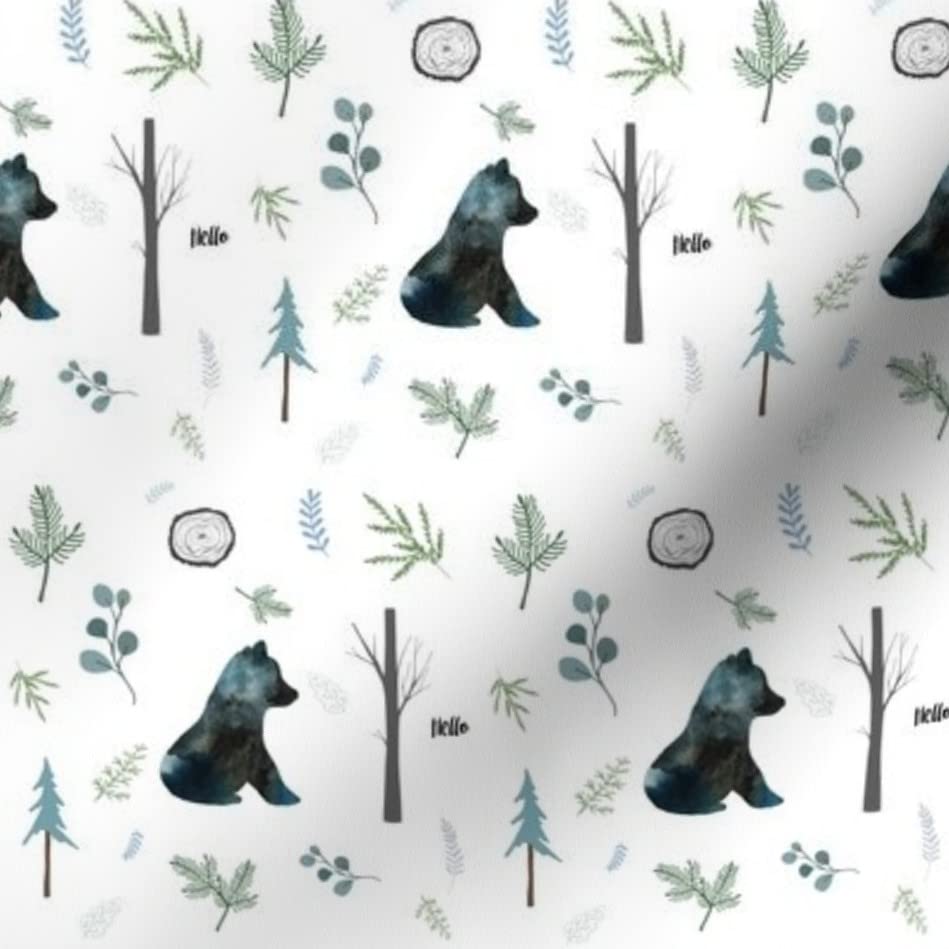 Winter Bear Silhouette Blue Woodland Trees Printed Chiffon Fabric by The Yard - Soft Fashion Fabric for Sewing Dresses, Apparel & Home Decor - Perfect for Nursery Decor, DIY Projects and Seasonal Crafts
