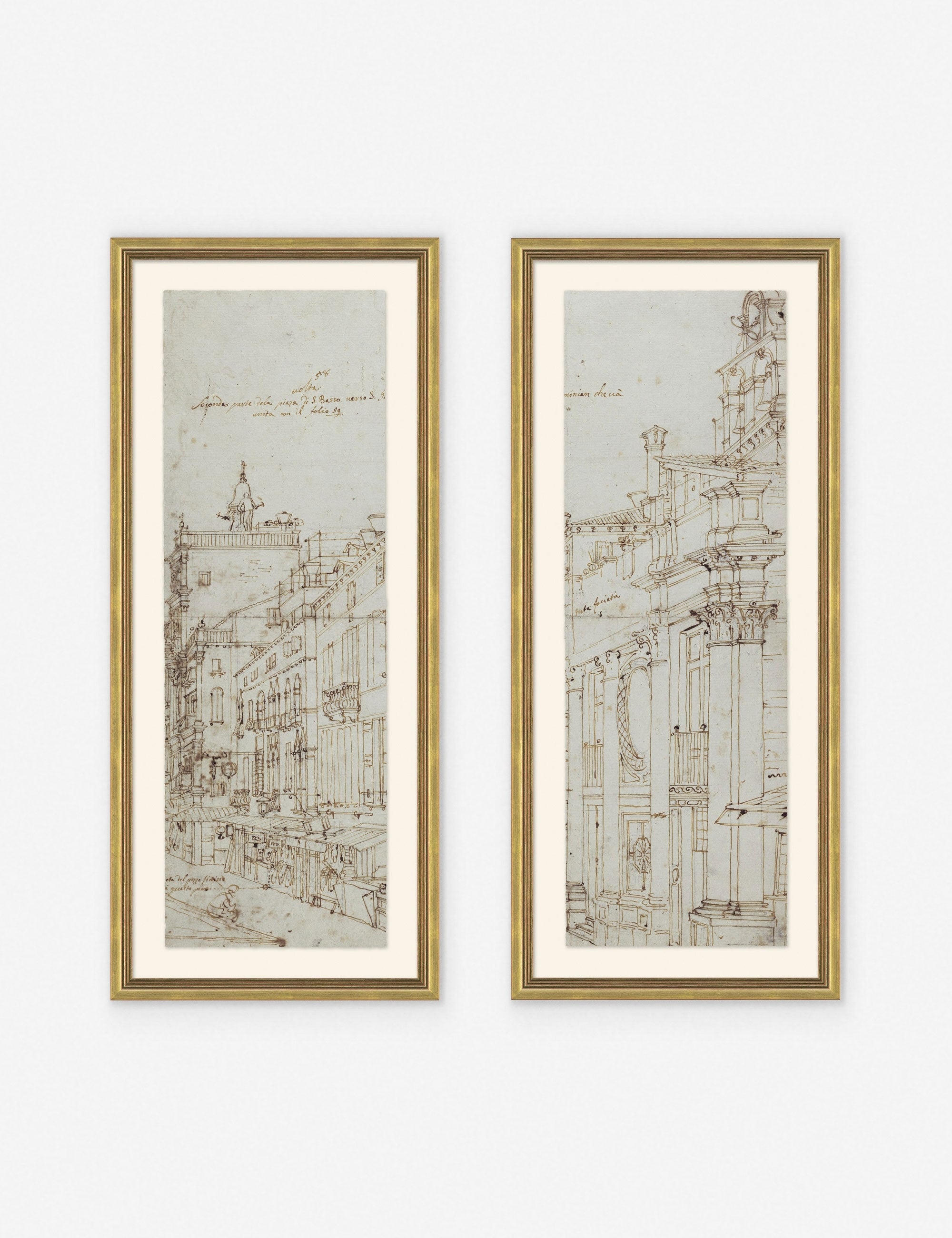 Canaletto Drawing Prints - Set of 2 Fine Art Reproductions | Italian Landscape Wall Decor for Living Room, Office & Gallery