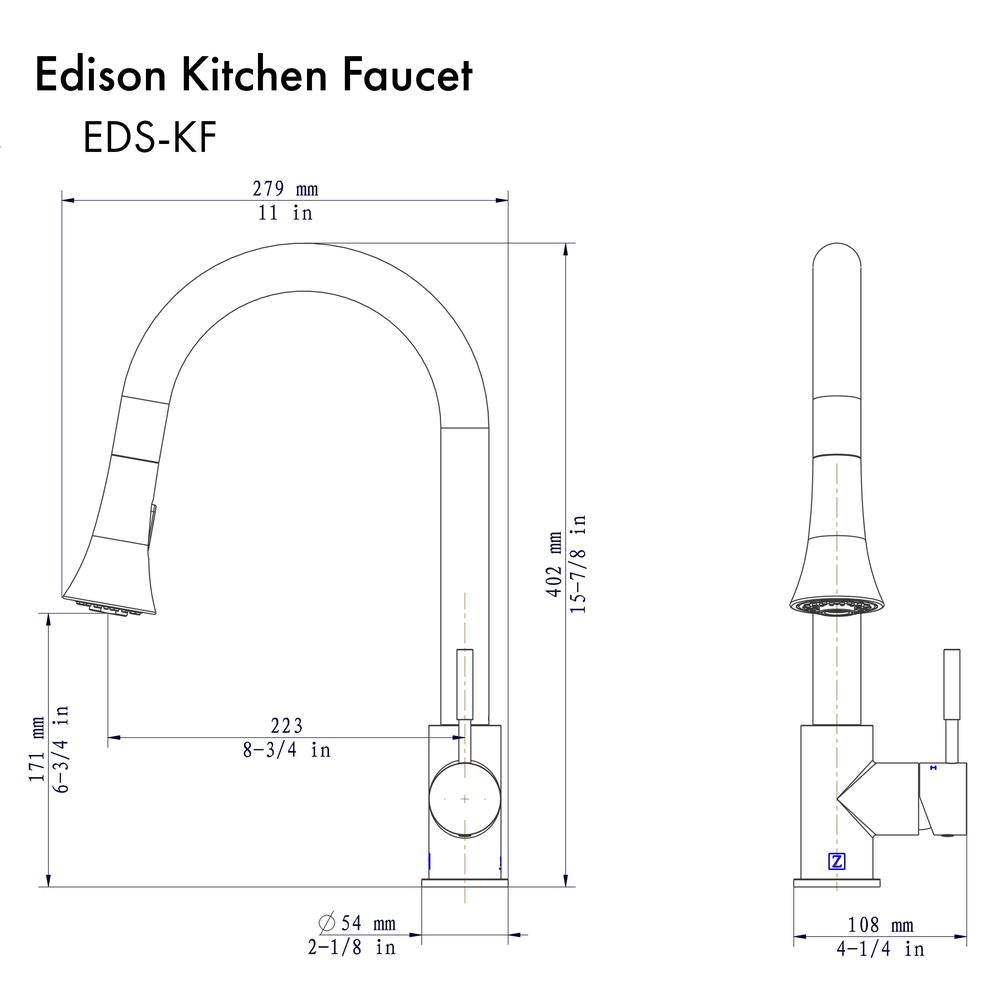 ZLINE Edison Pull Down Single Handle Kitchen Faucet in Brushed Nickel - Modern High Arc Design for Easy Cleaning, Perfect for Home Kitchens & Commercial Use (EDS KF BN)