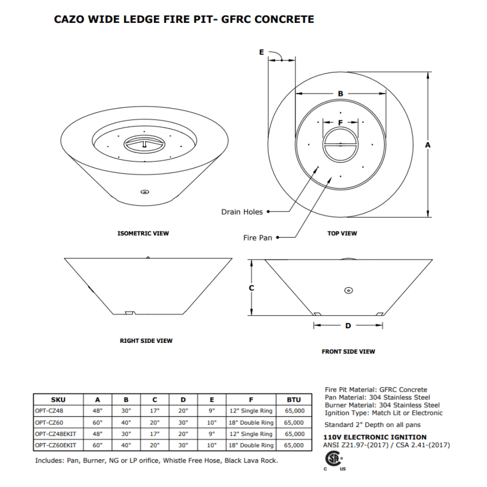 GFRC Concrete Fire Pit with Wide Ledge - Outdoor Patio, Garden, Backyard Fireplace for Camping & Relaxation