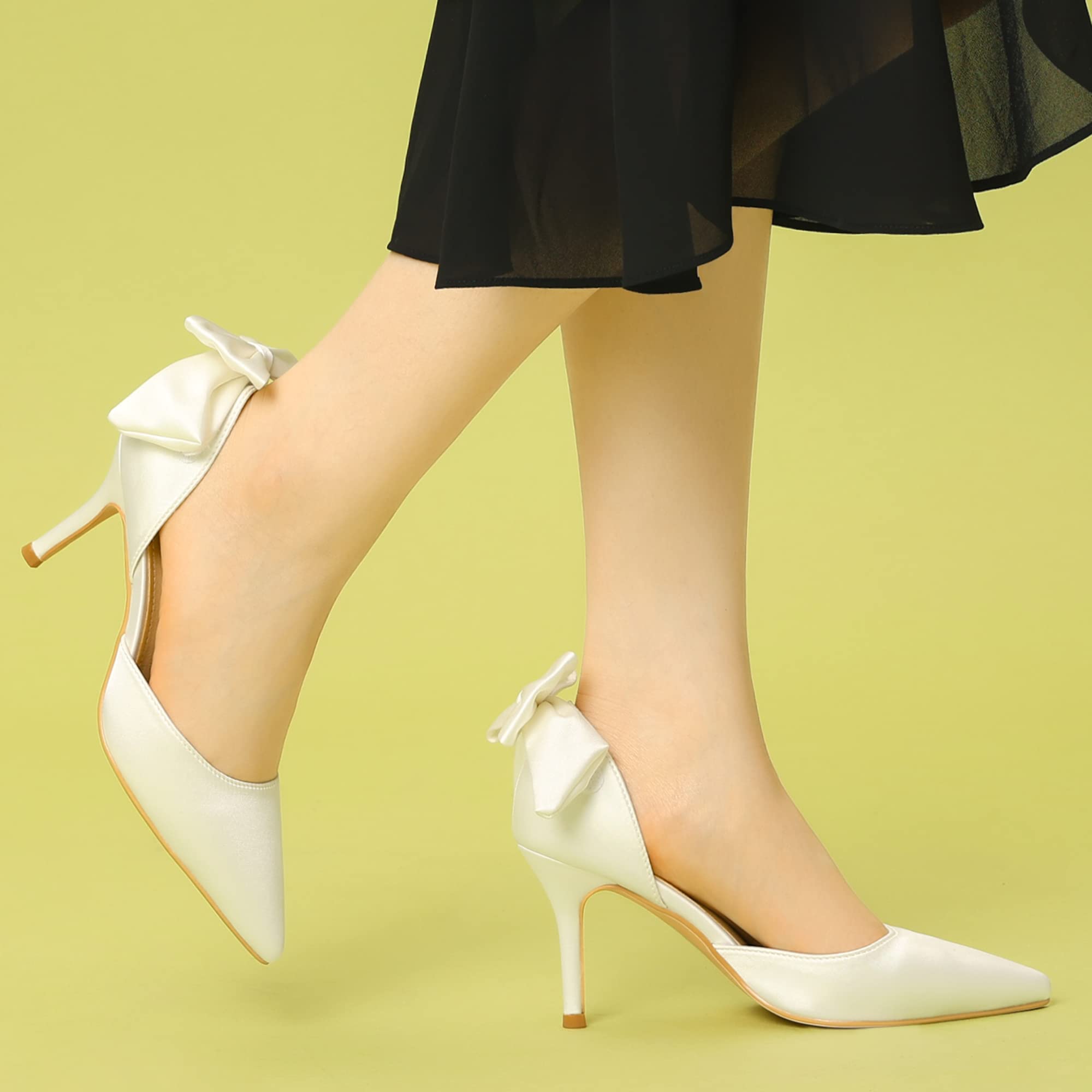 Allegra K Women's Pointed Toe Bow Satin Stiletto Heels Pumps - Elegant Dress Shoes for Parties, Weddings & Evening Events