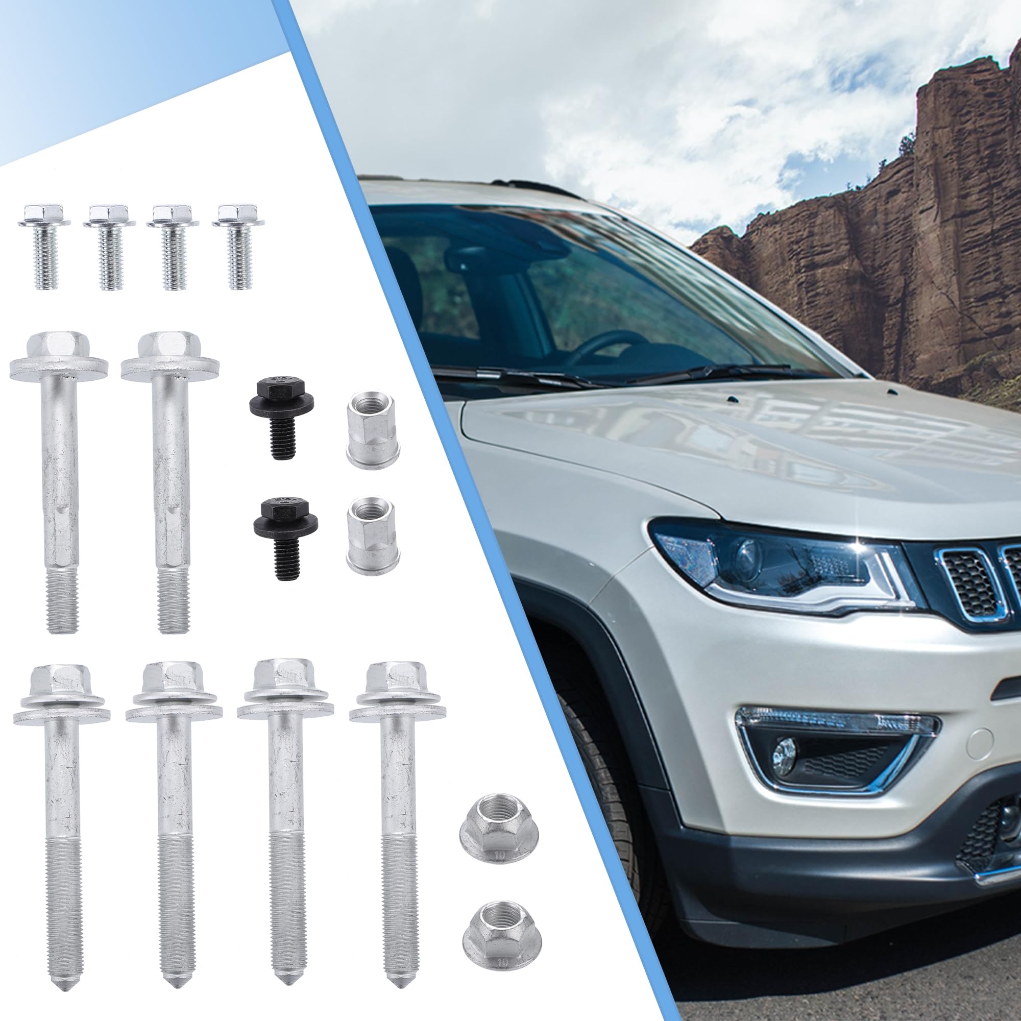 X AUTOHAUX Rear Crossmember Subframe Bolt Kit - Compatible with Jeep Compass & Patriot 2007-2017, Dodge Caliber 2007-2017 - Replacement for OEM Part Numbers 68211932AB, 6508510AA, 6508486AA, 6508487AA - Perfect for Suspension Repair & Maintenance