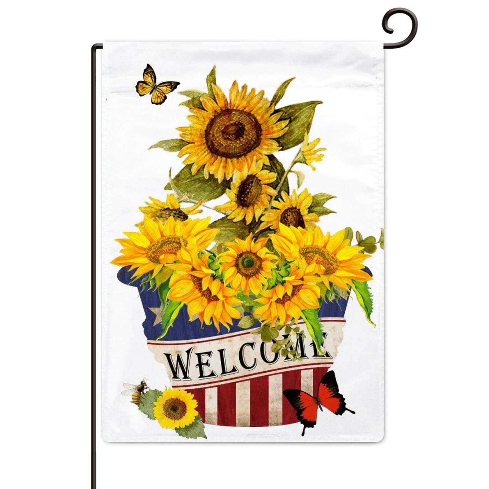 Sunflower Welcome Garden Flags 28x40 Inch - Double Sided Patriotic Yard Decor for 4th of July, Memorial Day, American Independence Day | Outdoor Party Decoration for House, Patio, Lawn & Backyard