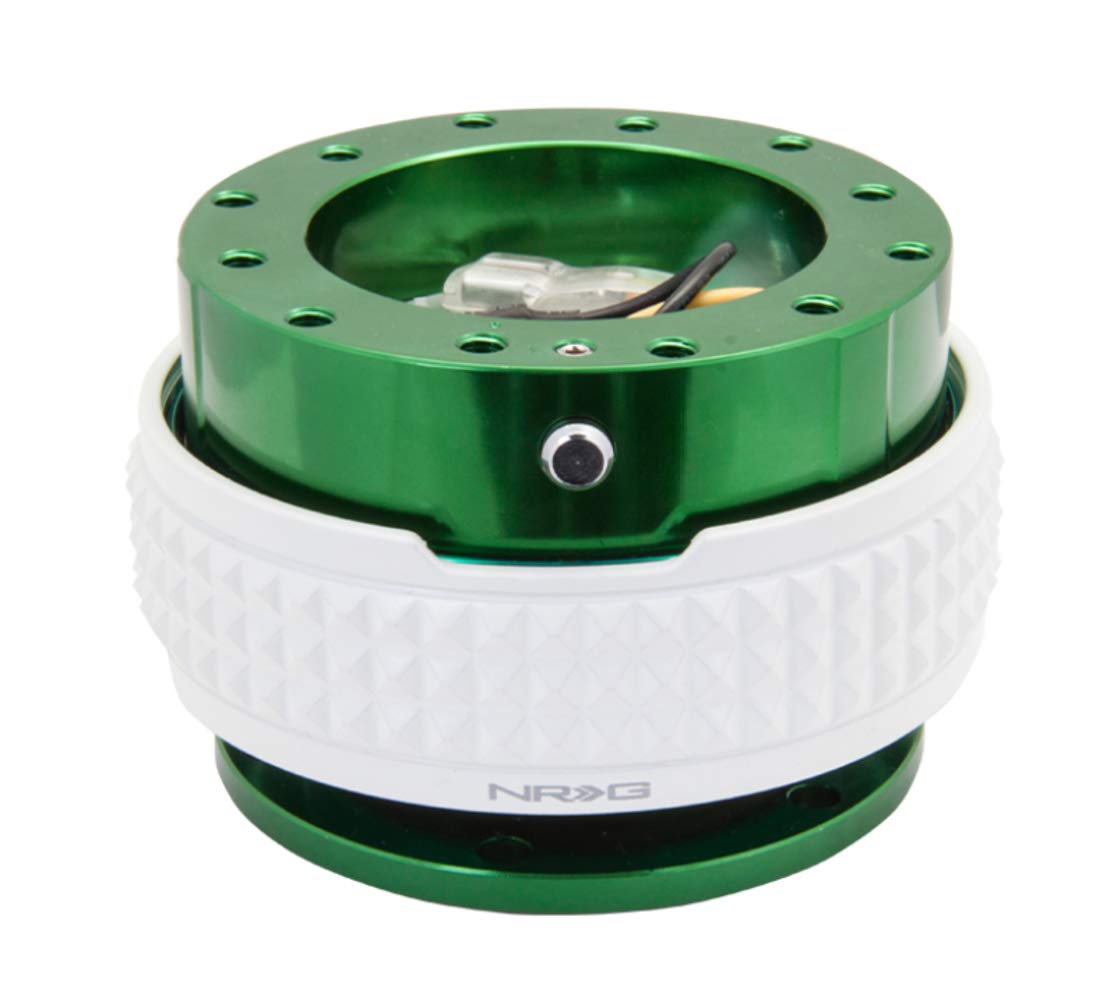 NRG Innovations SRK-210GN/GL Quick Release Steering Wheel Kit - Green Body with Glow in the Dark Pyramid Ring - Perfect for Drifting, Racing & Car Enthusiasts
