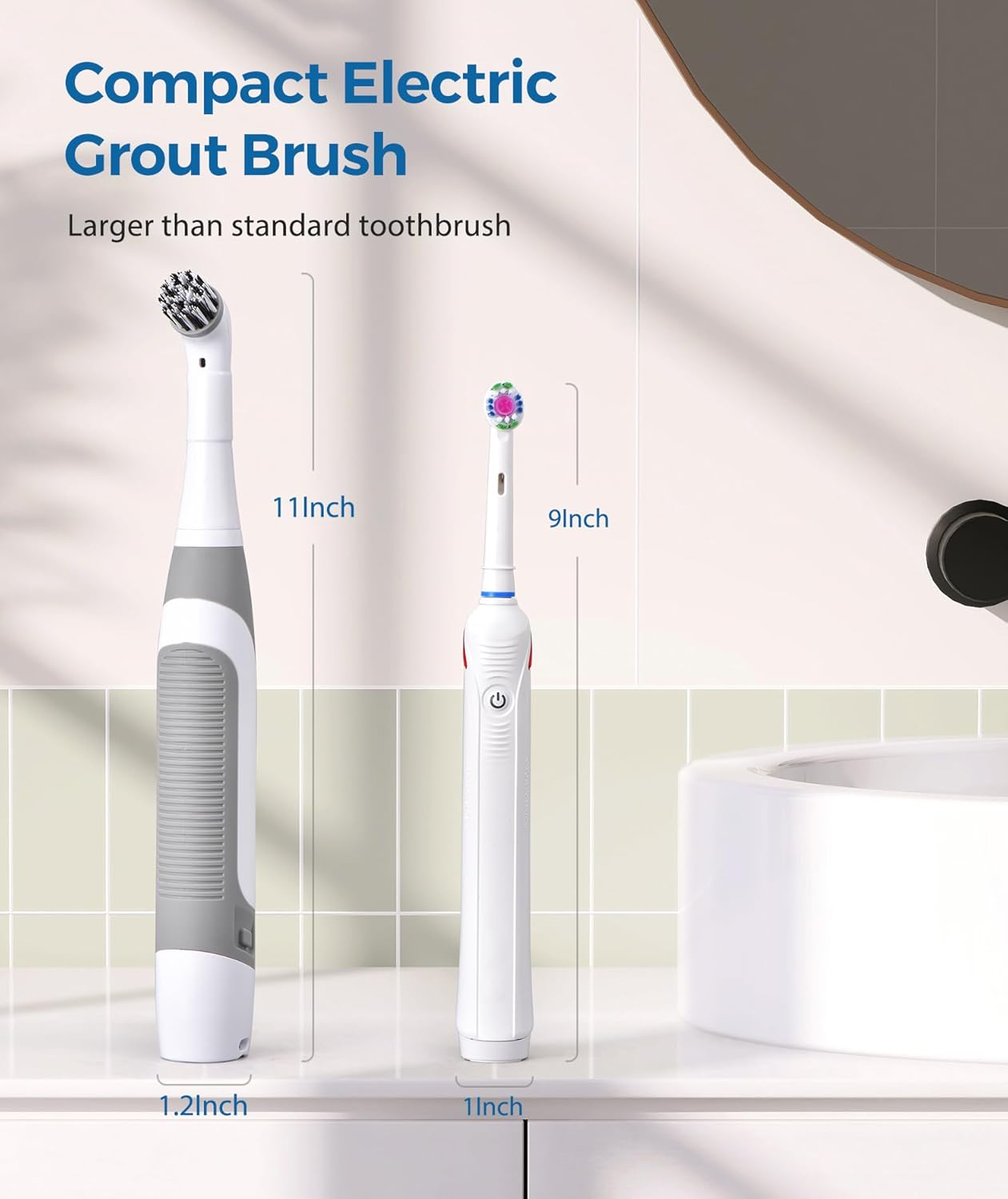 Electric Grout Cleaning Brush with Stainless Steel Bristles - Battery Powered Scrubber for Tile, Shower & Kitchen - Multi-Surface Grout Cleaner for Bathroom Corners & Hard-to-Reach Areas - Perfect for Deep Cleaning Tiles, Showers, and Kitchen Backsplashes
