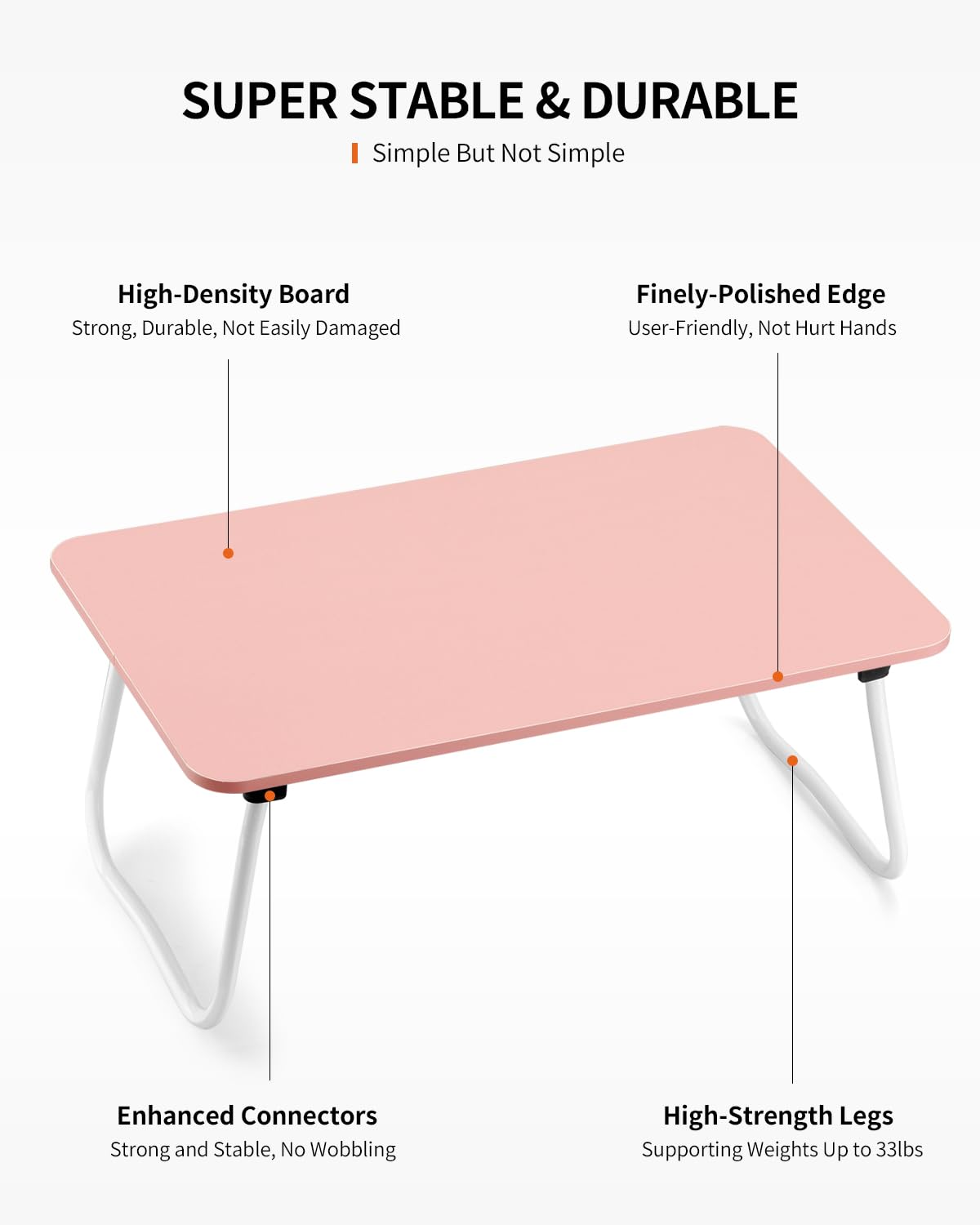 Foldable Laptop Desk - Portable Lightweight Lap Desk for Working, Writing & Drawing - Adjustable Bed Table with Storage Drawer - Perfect for Breakfast, Office, Picnic & Travel (Pink)