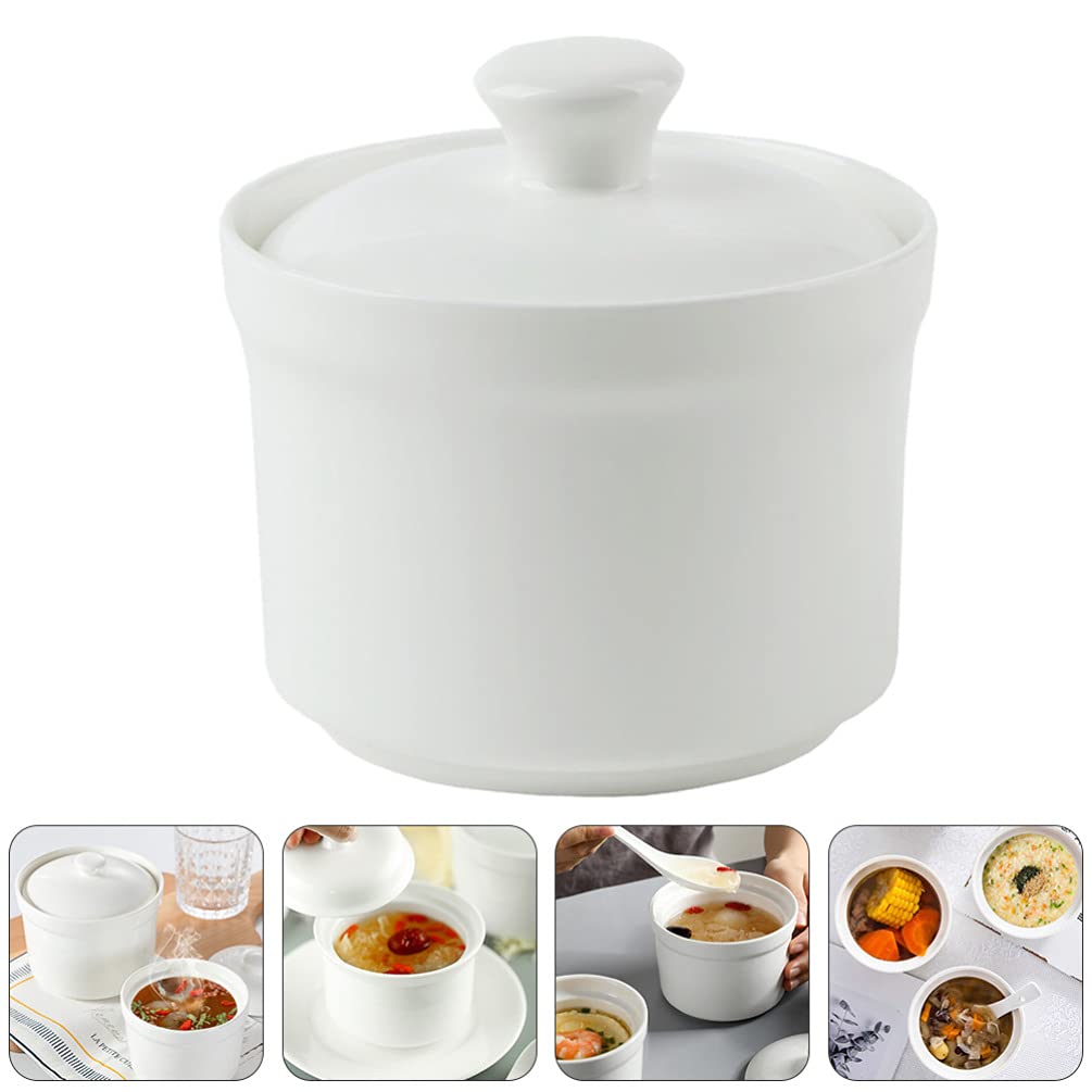Premium Ceramic Stew Pot with Lid - 2QT Heat-Resistant Soup Bowl for Cooking, Serving & Storage | Stovetop, Oven & Microwave Safe | Ideal for Soups, Stews, Chili & Ramen | Elegant Kitchen Tableware for Home & Restaurant Use