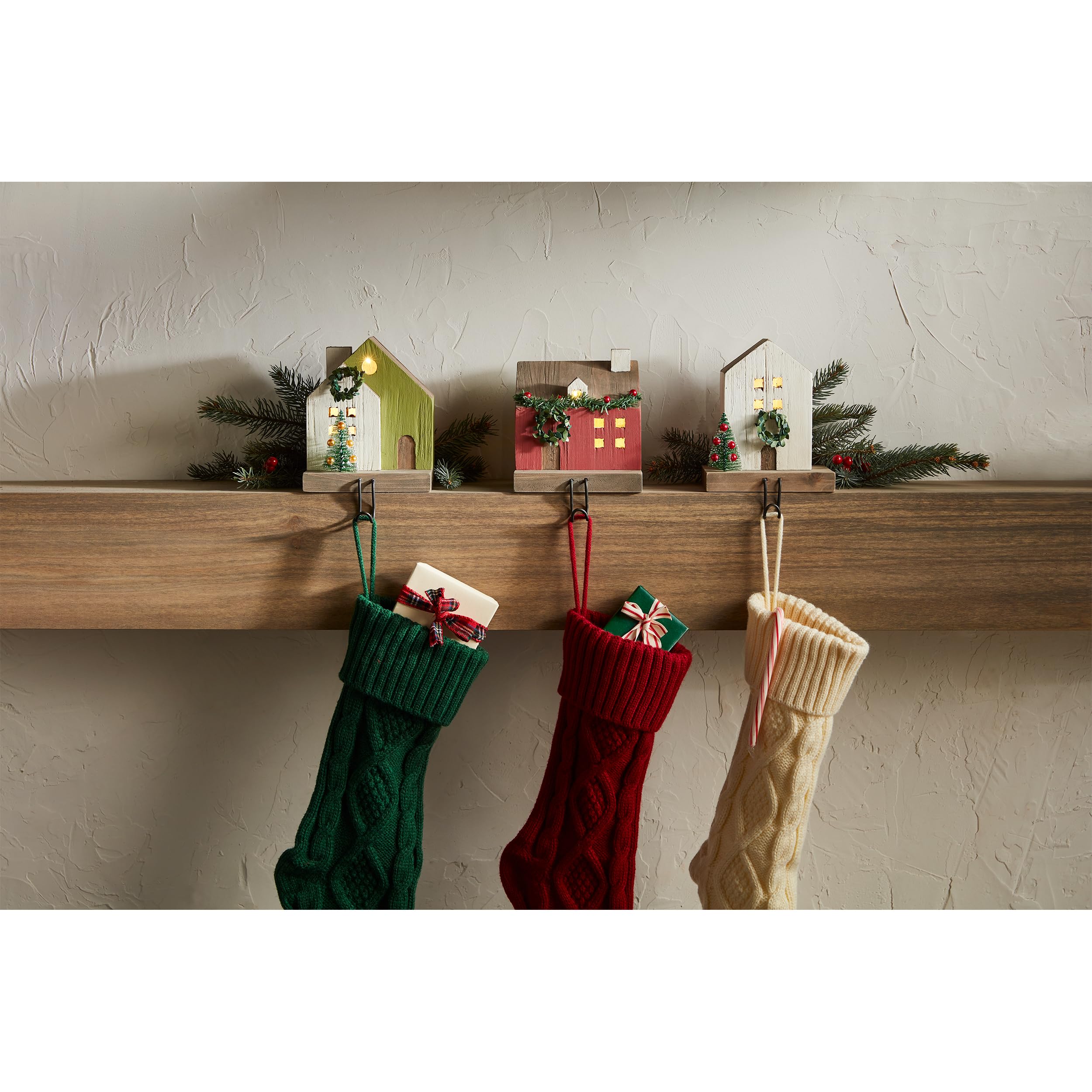 Christmas Red LED Light Up Stocking Holder - Festive Holiday Decor for Fireplace Mantel, Staircase, and Home Decorations
