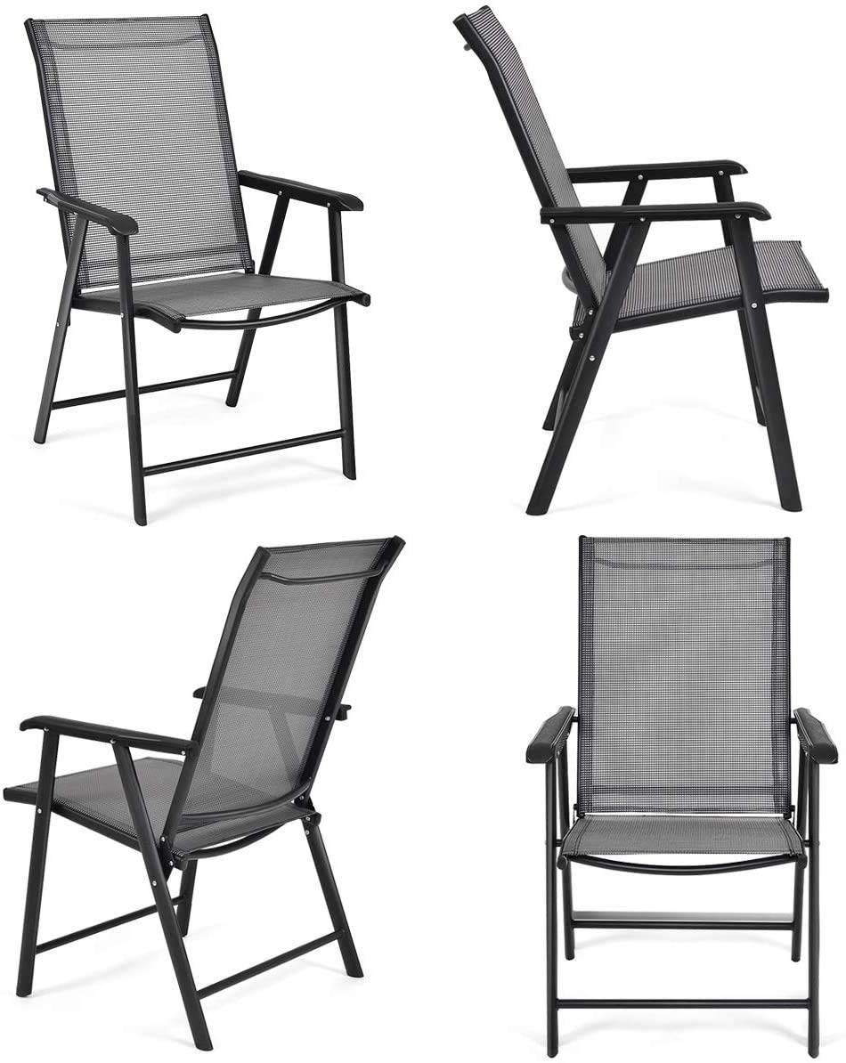 Foldable Patio Chairs Set of 4 - Portable Indoor & Outdoor Lounge Chairs with Armrests & Footrest - Durable Metal Frame & Breathable Fabric for Dining, Lawn, Garden, Backyard, Poolside - Perfect for Relaxing, Sunbathing & Outdoor Entertaining