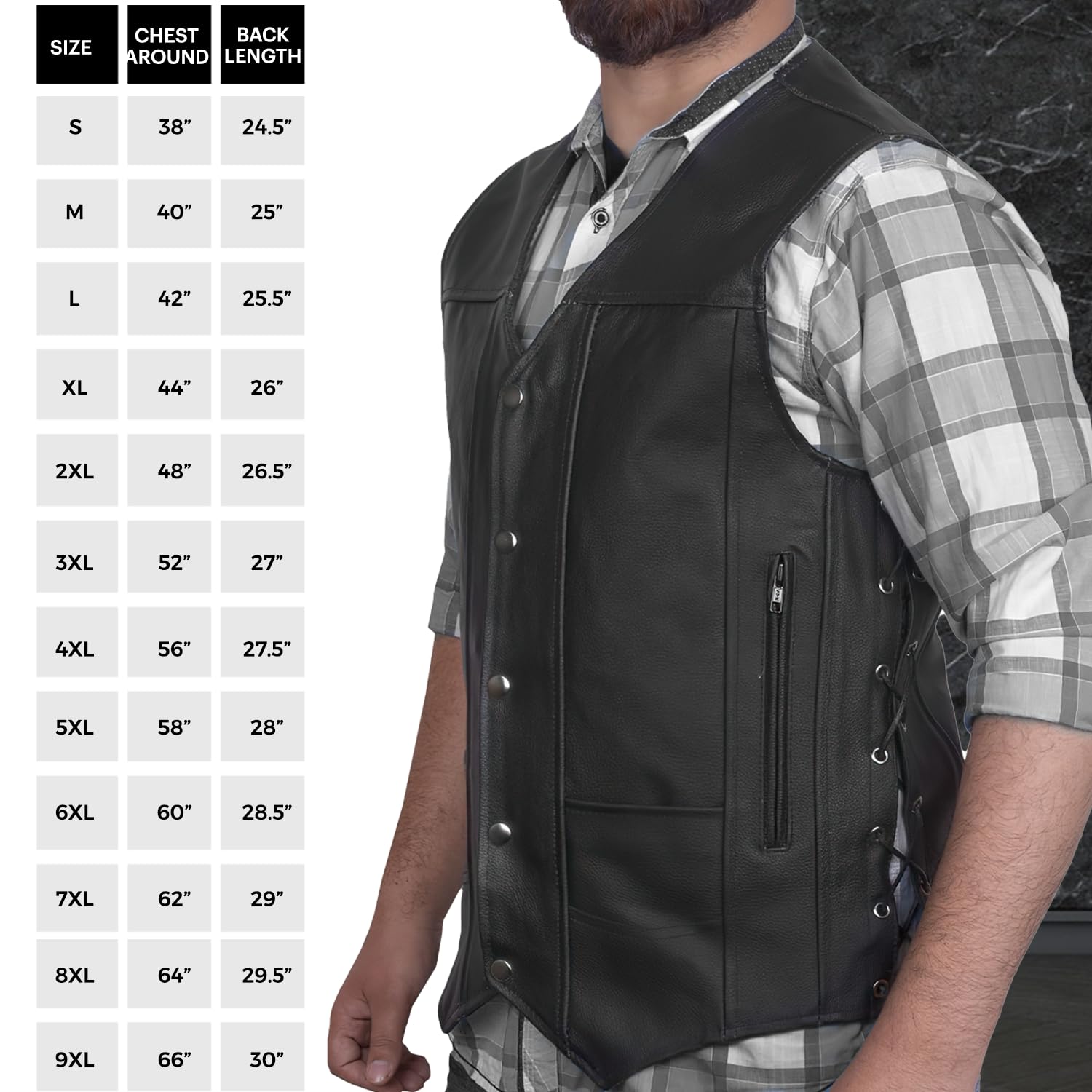 DEFY Genuine Leather Motorcycle Vest for Men & Women - 10 Pockets, Concealed Carry Gun Pockets, Solid Back for Patches (11XL, Chest 70