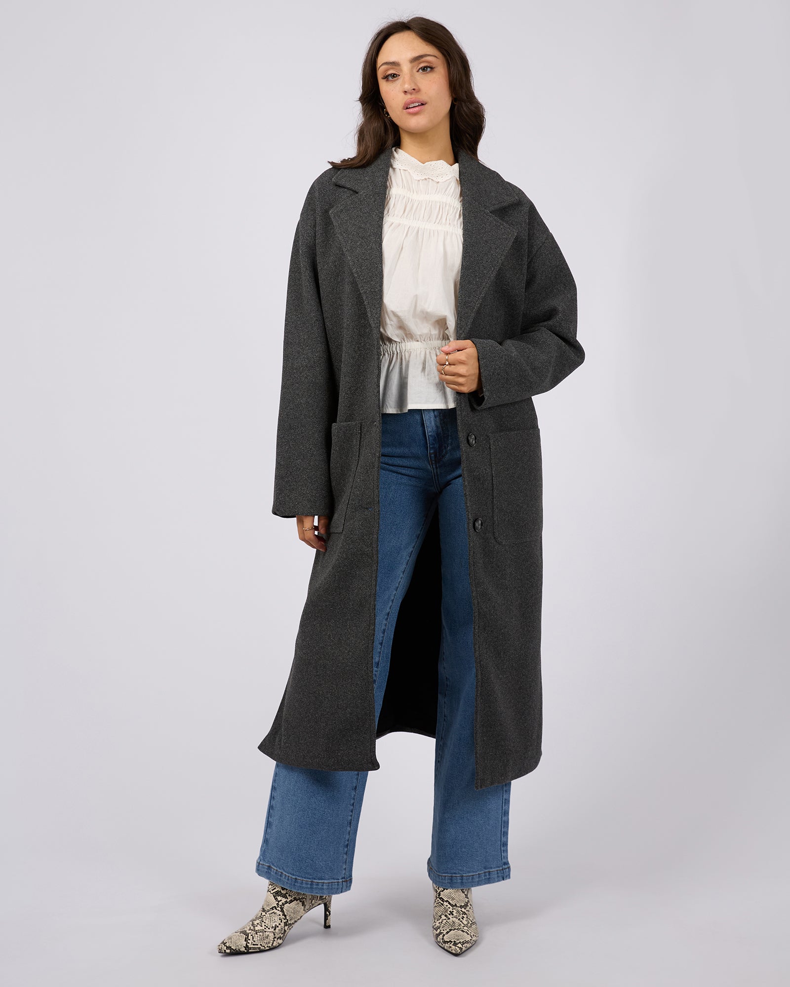Eve Dion Women's Wool Blend Coat in Charcoal - Warm Winter Trench Coat for Office, Travel & Formal Occasions