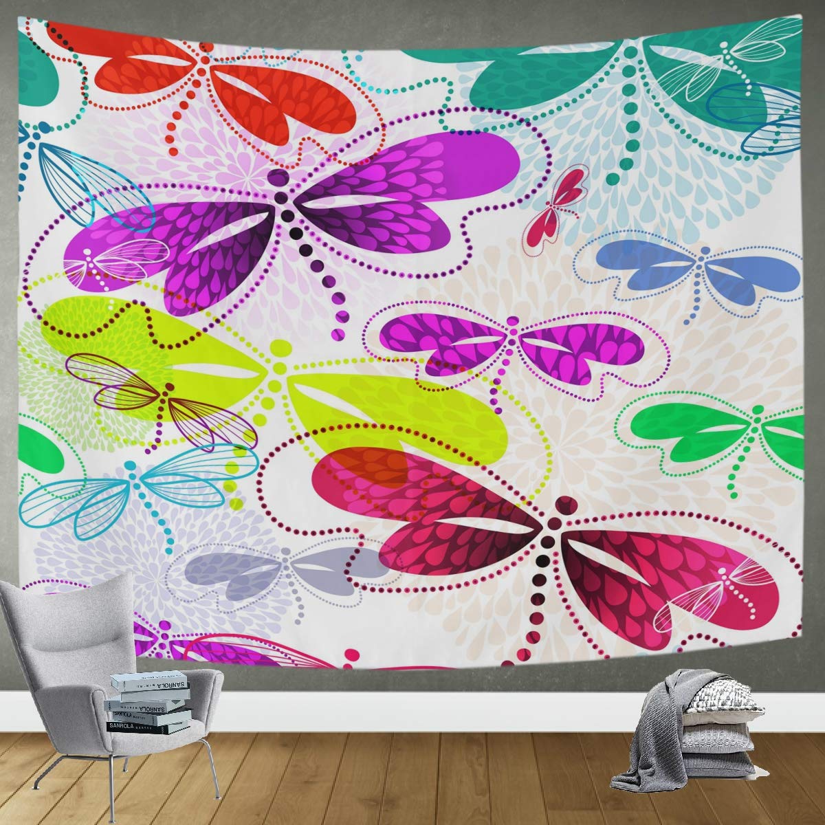DOMIKING Colorful Dragonflies Fireworks Wall Tapestry - 60x51in Bohemian Bedroom Decor, Living Room Wall Art for Aesthetic Home & Dorm Room - Perfect for Hippie, Boho, or Festival Style