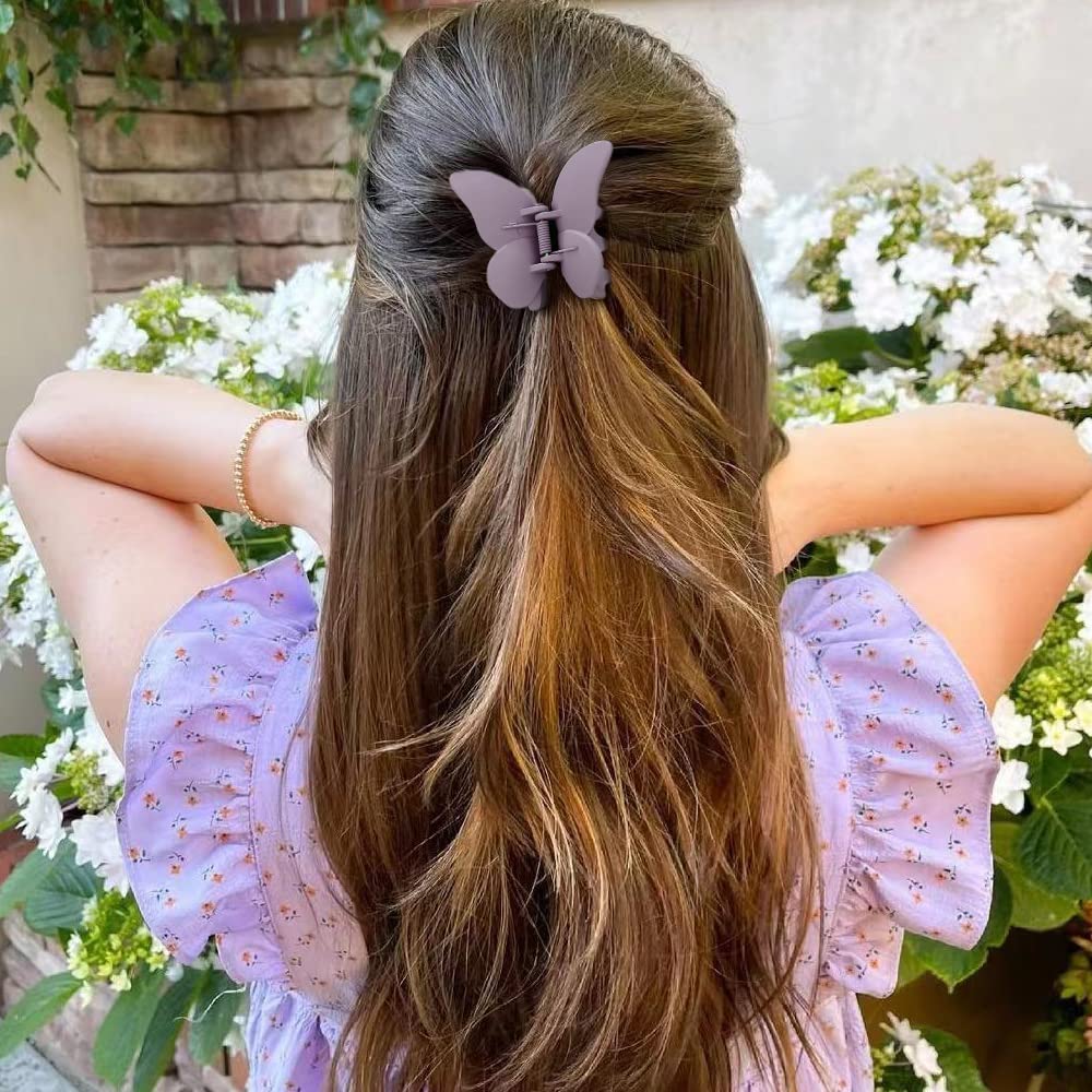 Butterfly Hair Clips for Women & Girls - 4Pcs Matte Jaw Claw Clips for Thin Hair - Hair Accessories for Ponytail, Bun & Updo Hairstyles - Perfect for School, Work & Parties