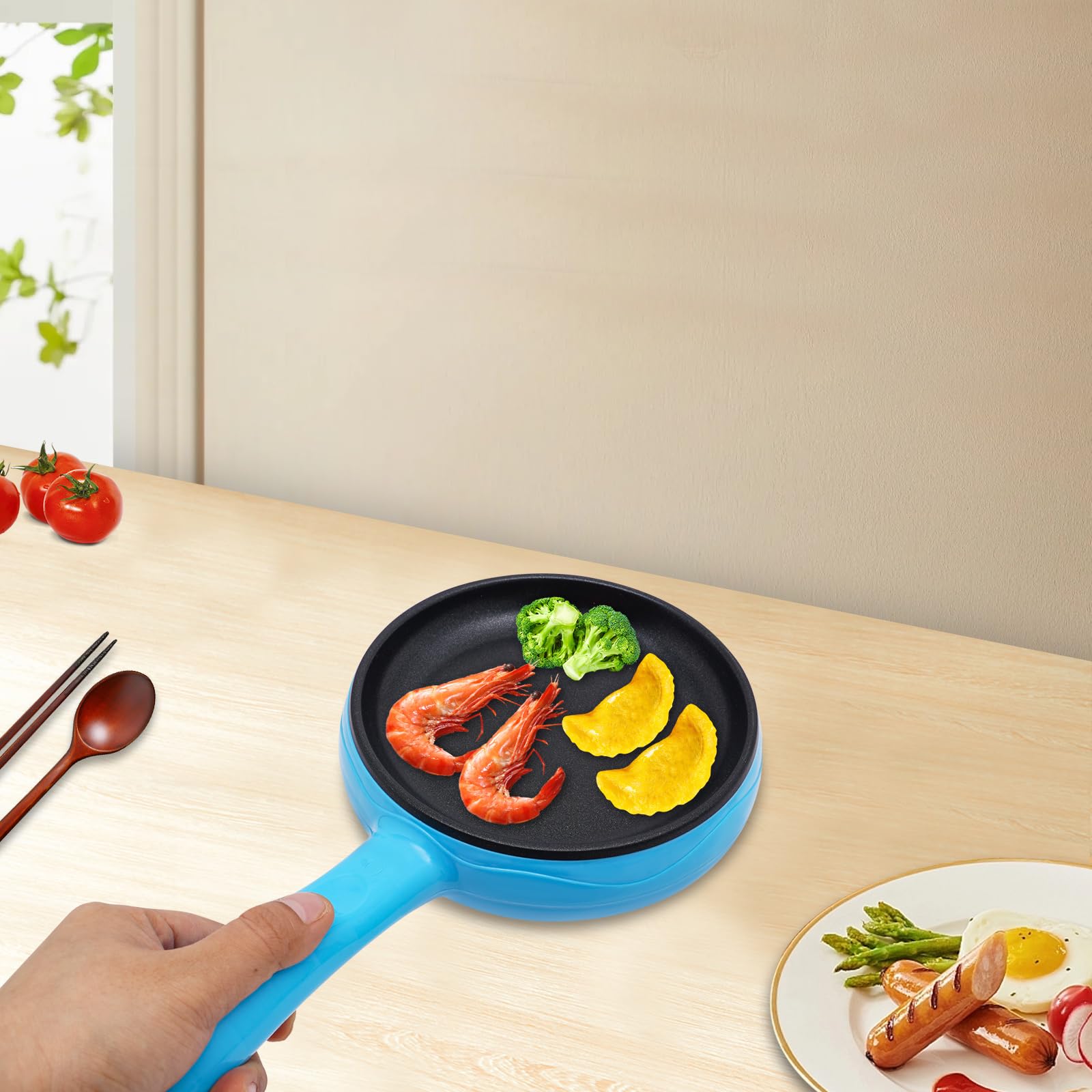 6-Inch Non-Stick Electric Skillet - 110V Mini Frying Pan for Cooking, Small Egg Skillet & Breakfast Sandwich Maker (Blue) | Perfect for Dorm Rooms, Small Kitchens & Quick Meals